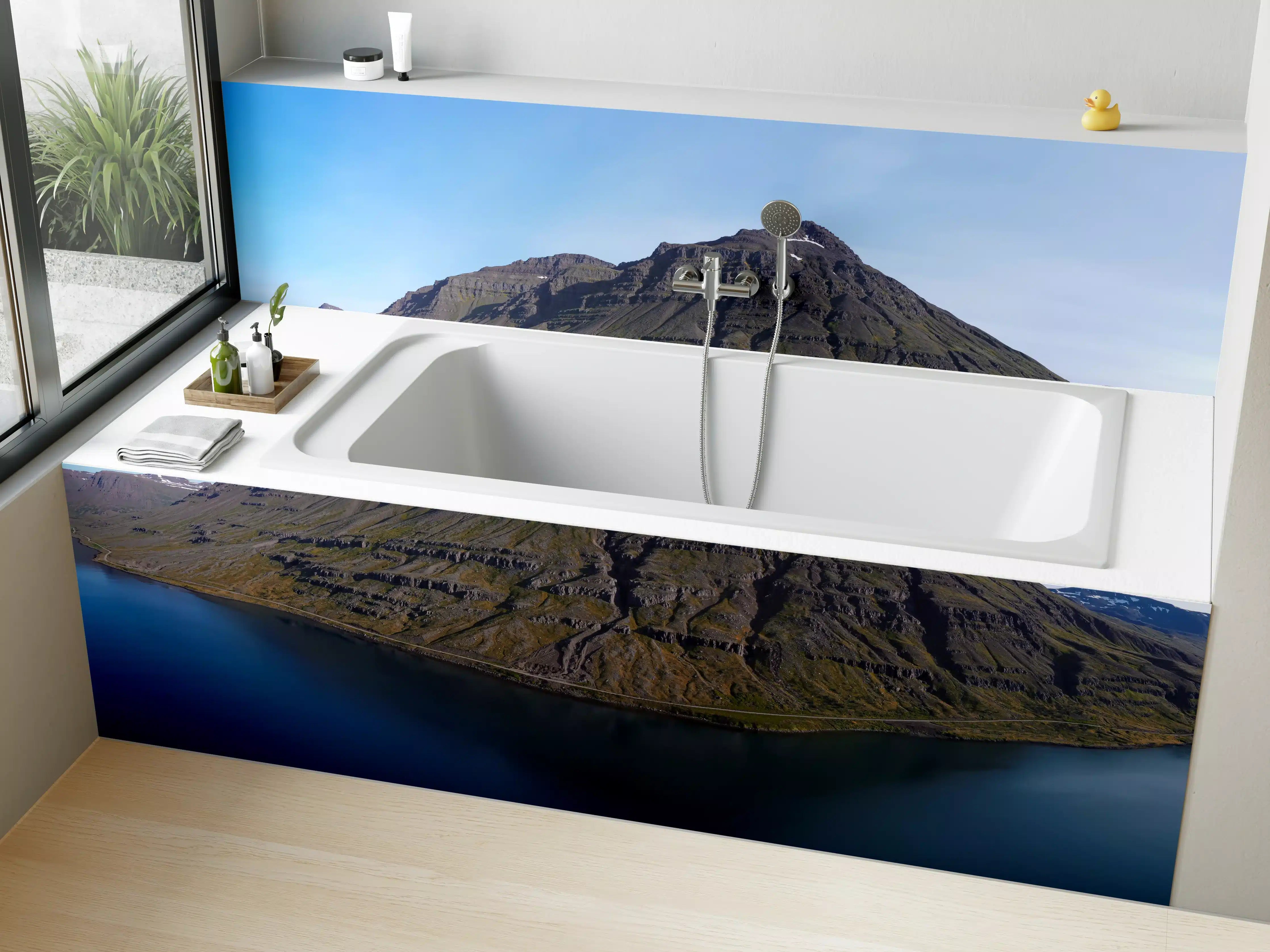 Badewannen-Rückwand - luftbildpanorama in den isländischen ostfjorden