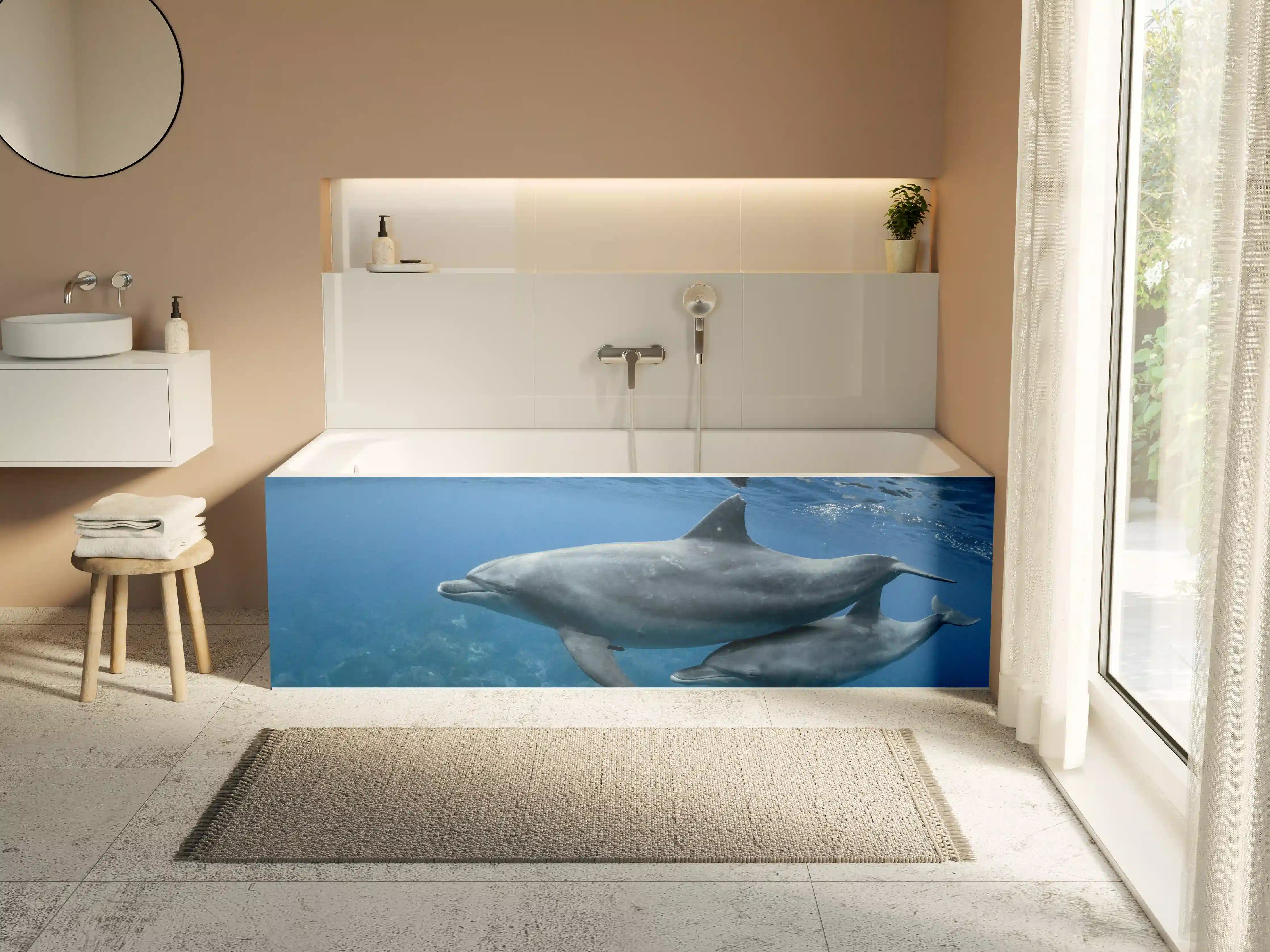 Badewannen-Rückwand - niedliche Delfin-Familie