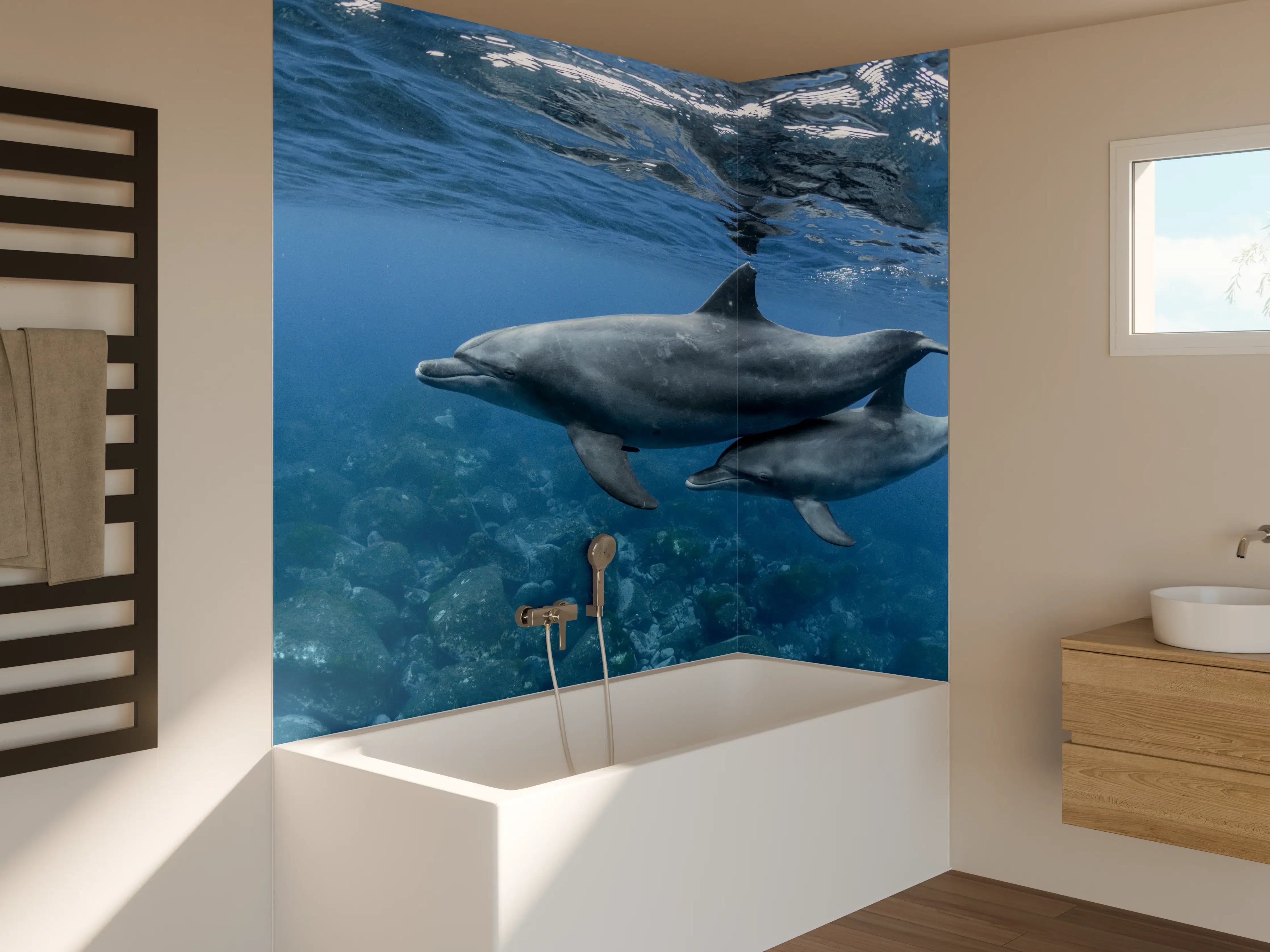 Badewannen-Rückwand - niedliche Delfin-Familie