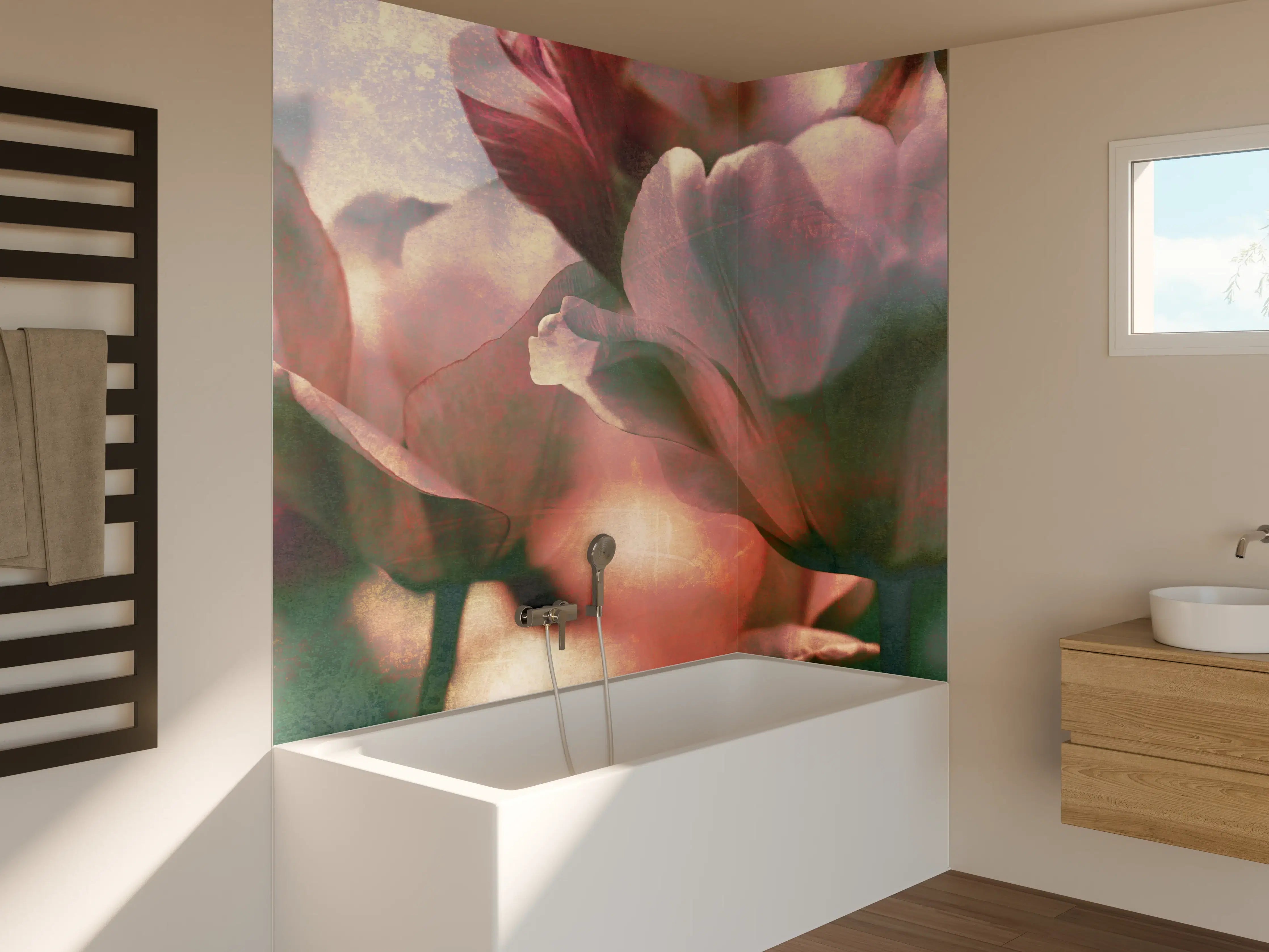 Badewannen-Rückwand - nostalgische Tulpen 