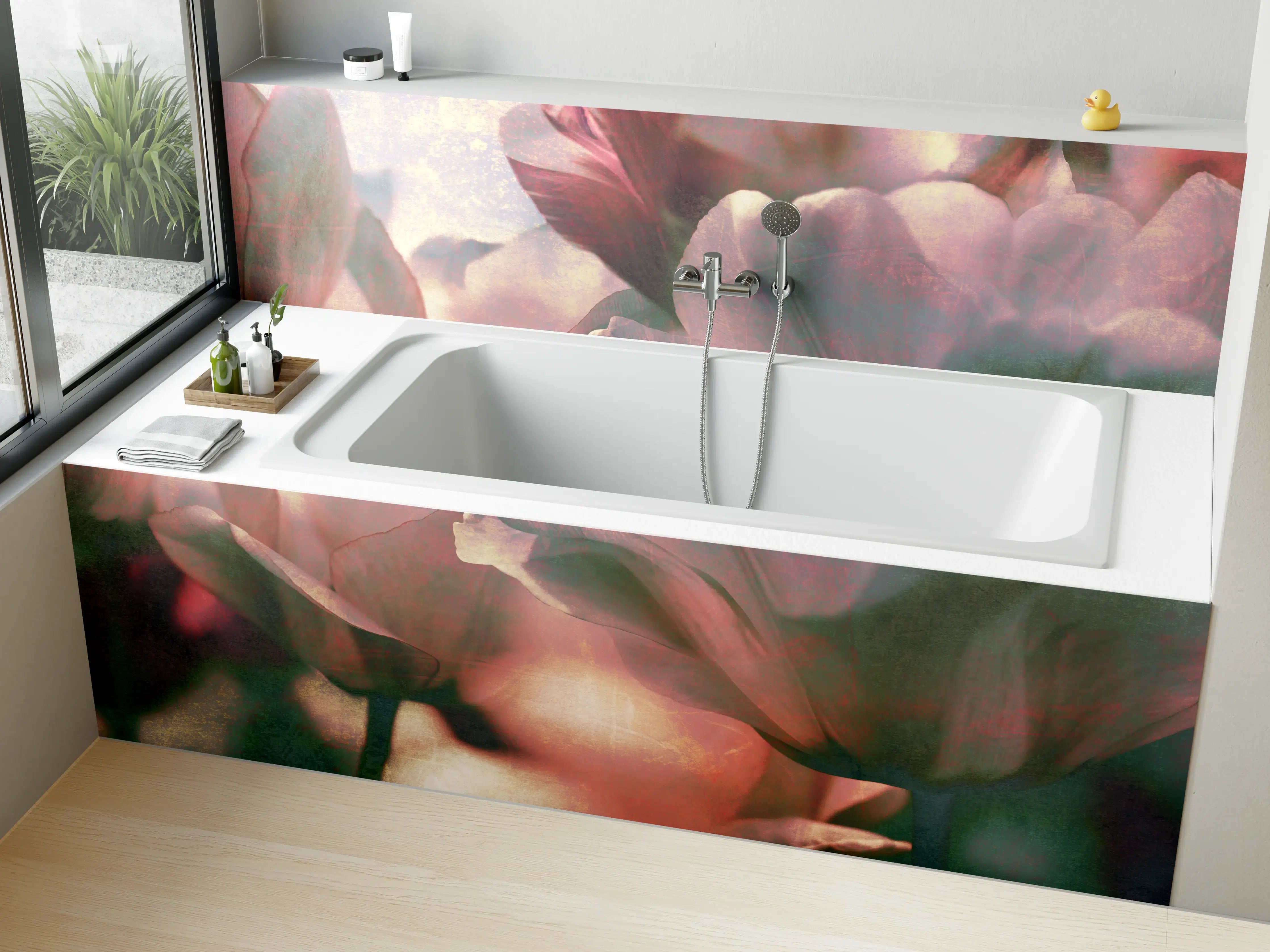 Badewannen-Rückwand - nostalgische Tulpen 