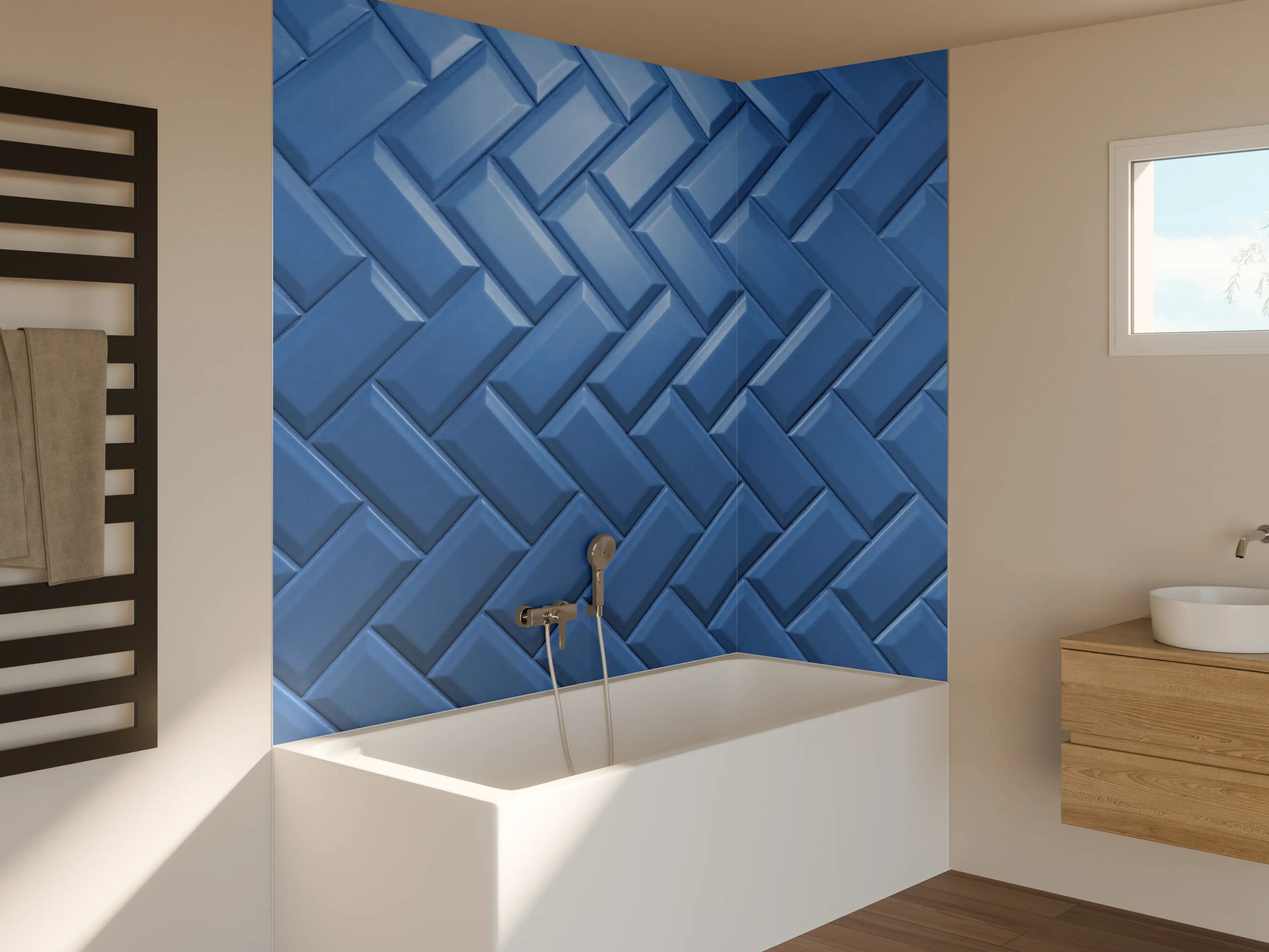 Badewannen-Rückwand - phantomblaue matte Keramikfliesen