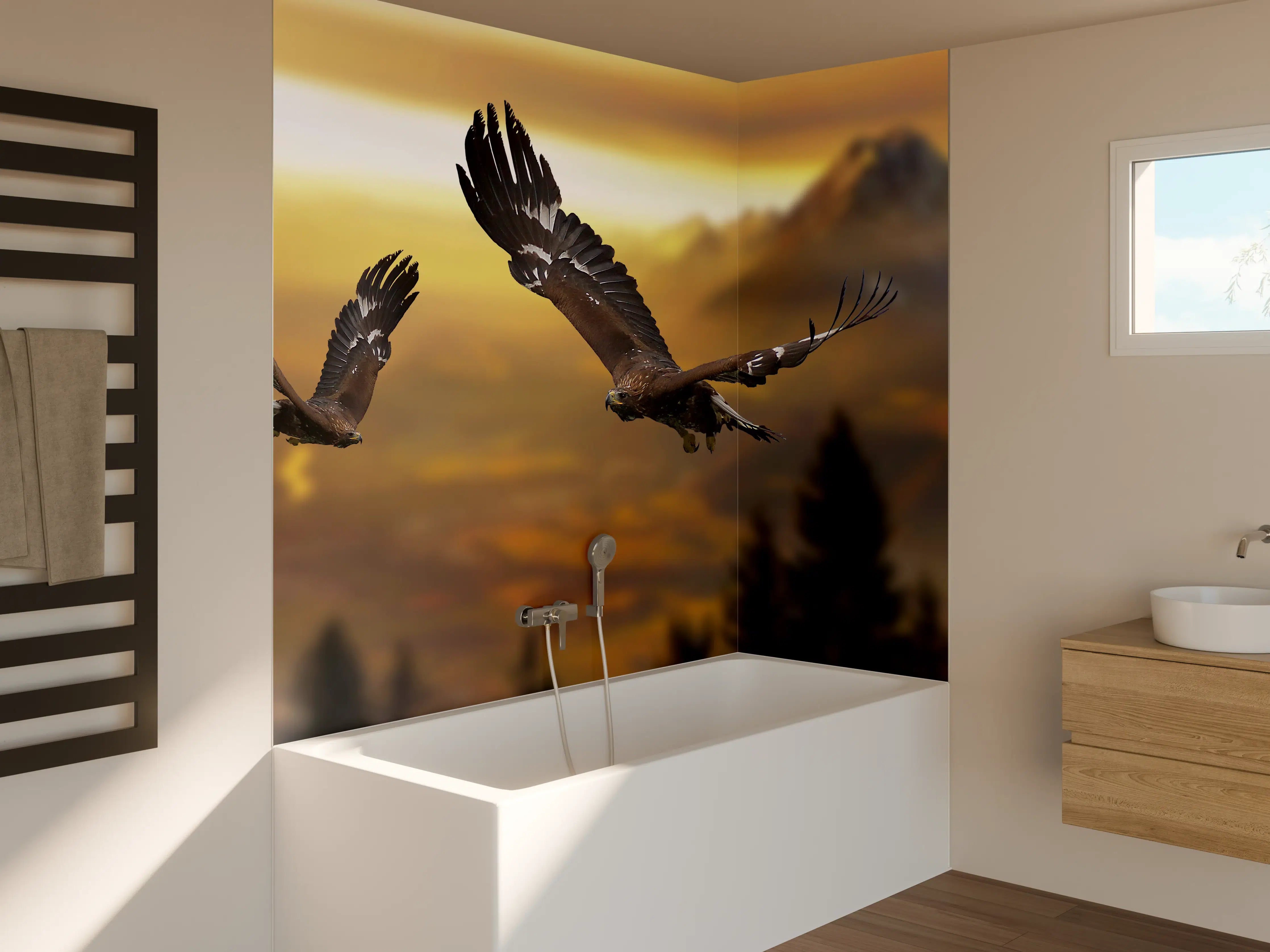 Badewannen-Rückwand - prachtvolle Steinadler im Flug
