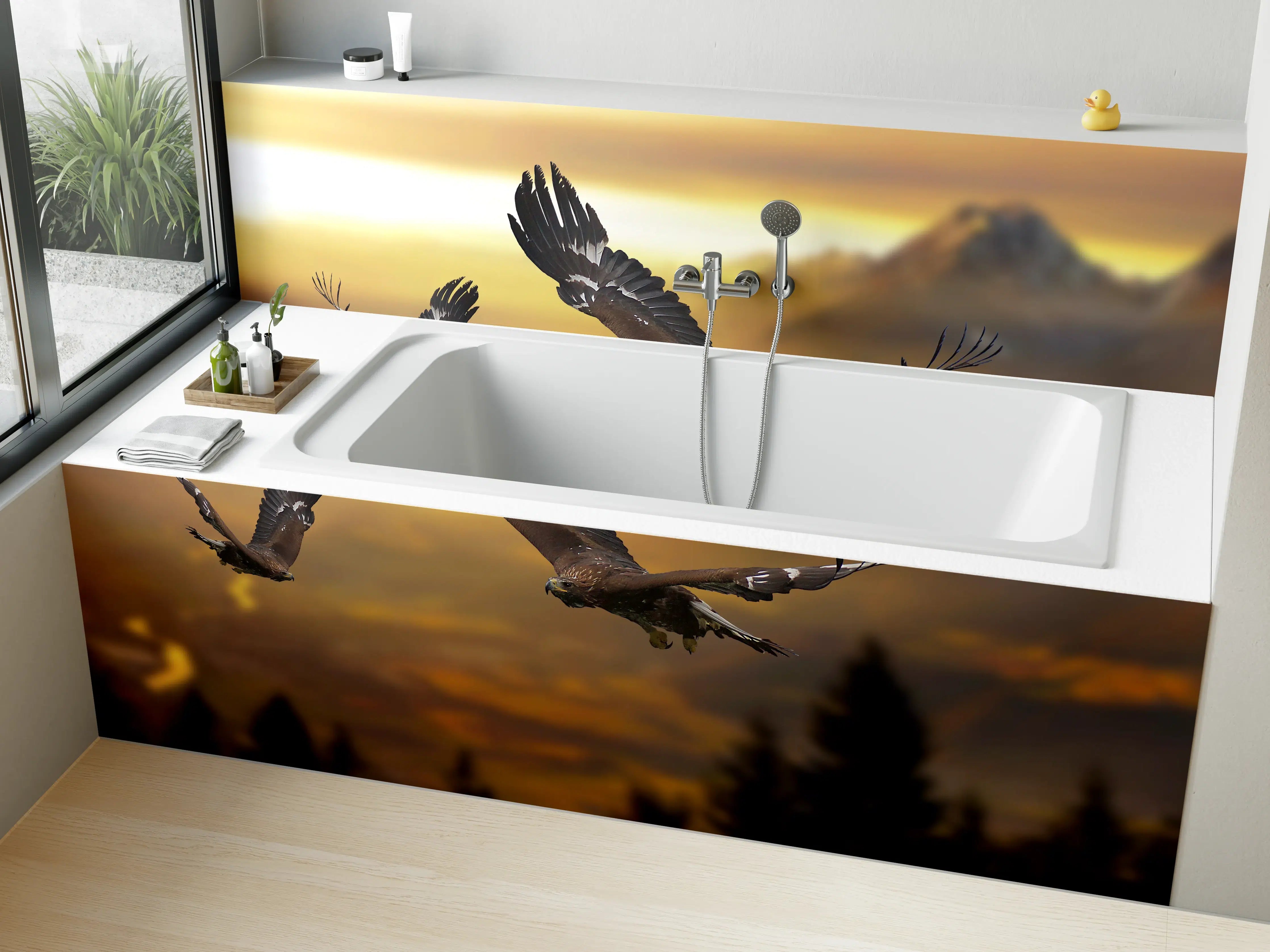 Badewannen-Rückwand - prachtvolle Steinadler im Flug
