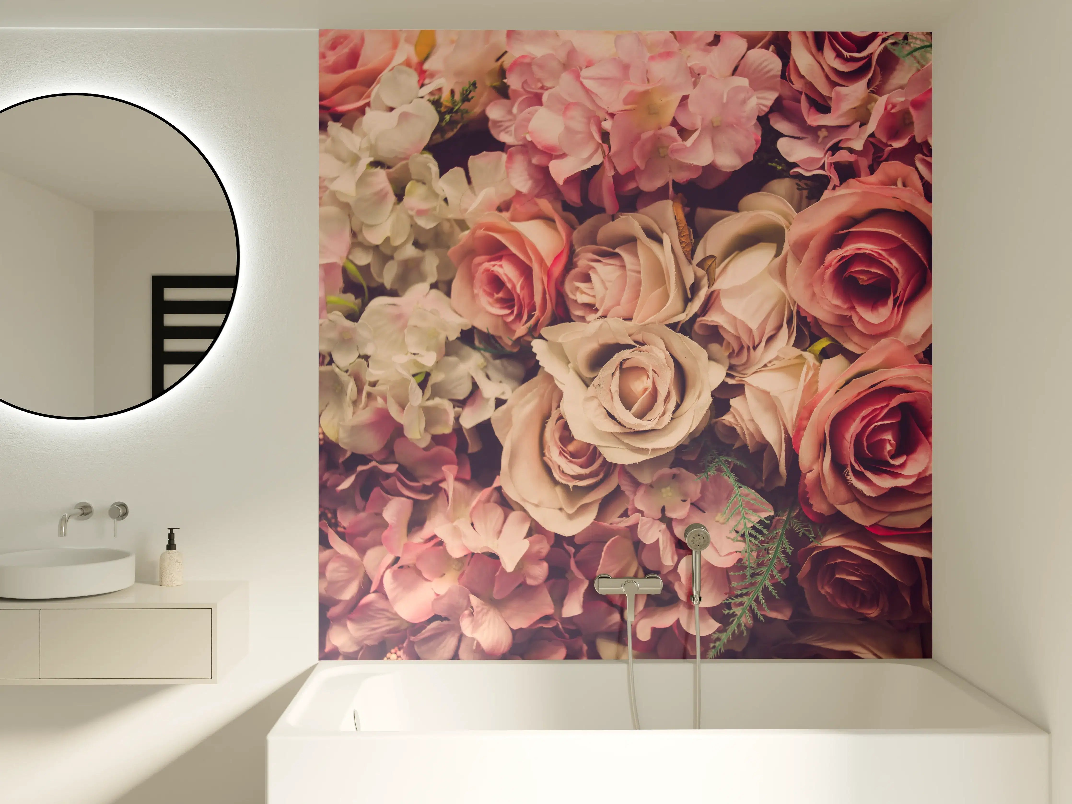 Badewannen-Rückwand - retro rosa Rosen 