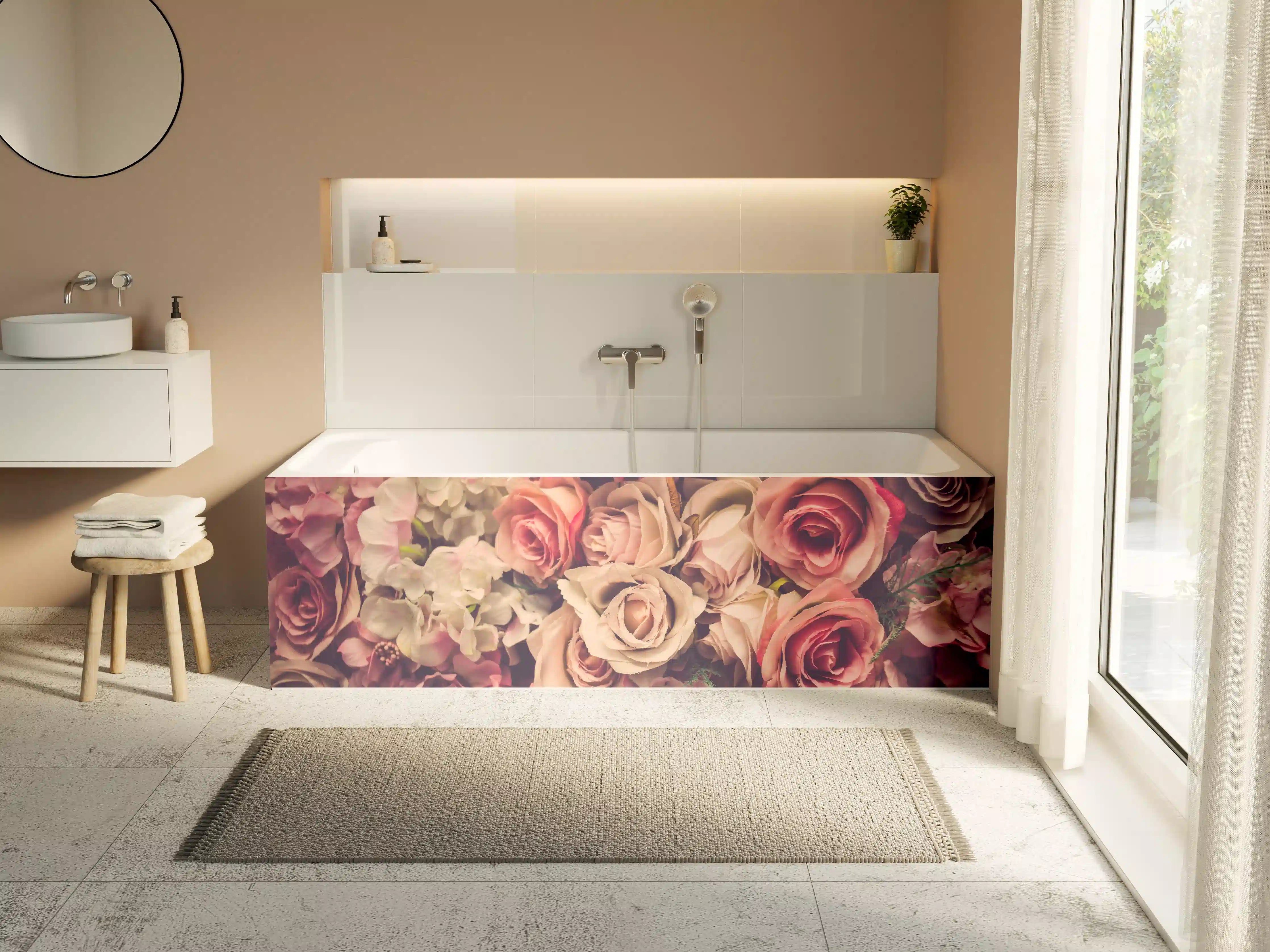 Badewannen-Rückwand - retro rosa Rosen 