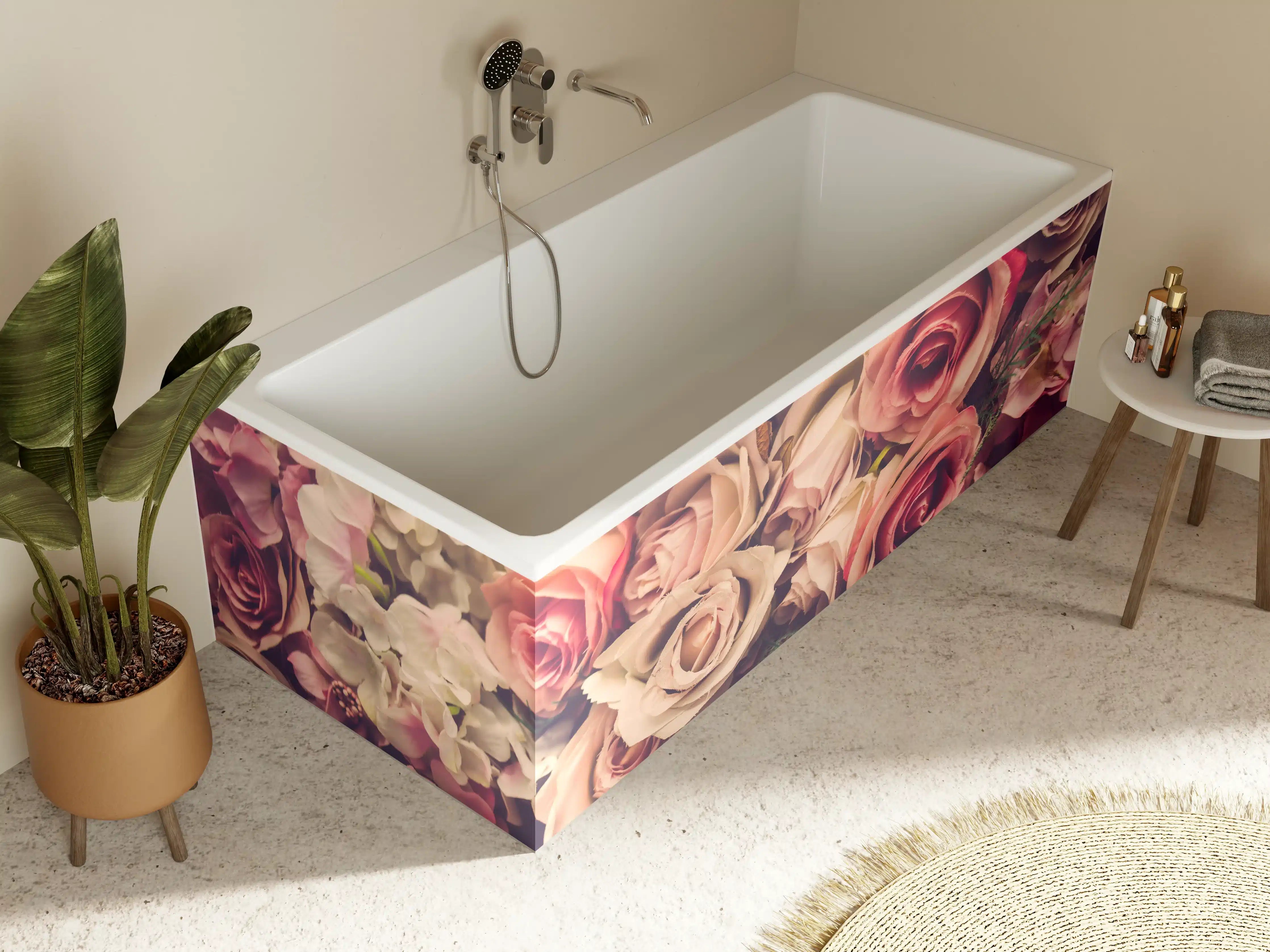 Badewannen-Rückwand - retro rosa Rosen 