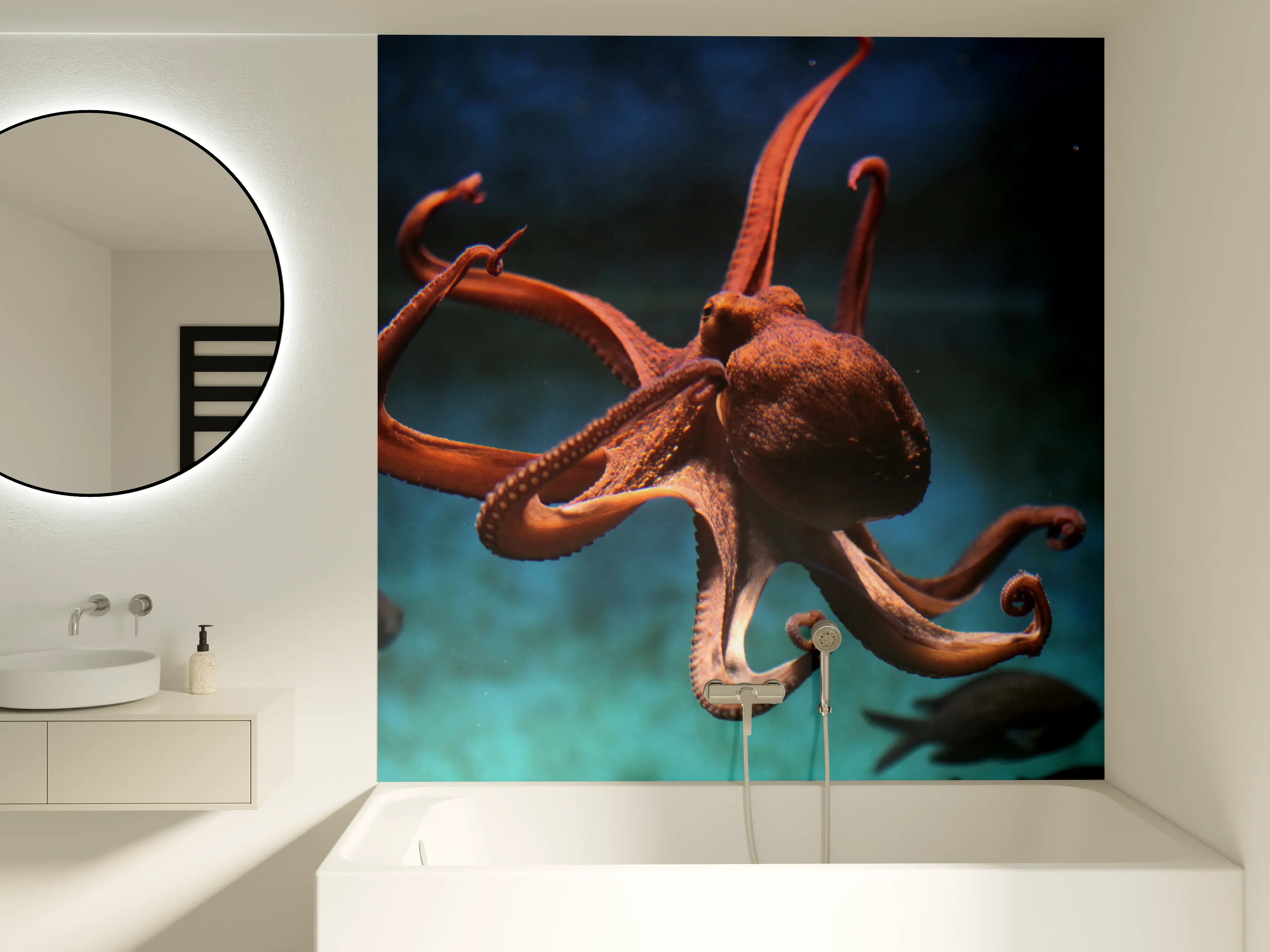 Badewannen-Rückwand - rötlicher Oktopus Unterwasser 