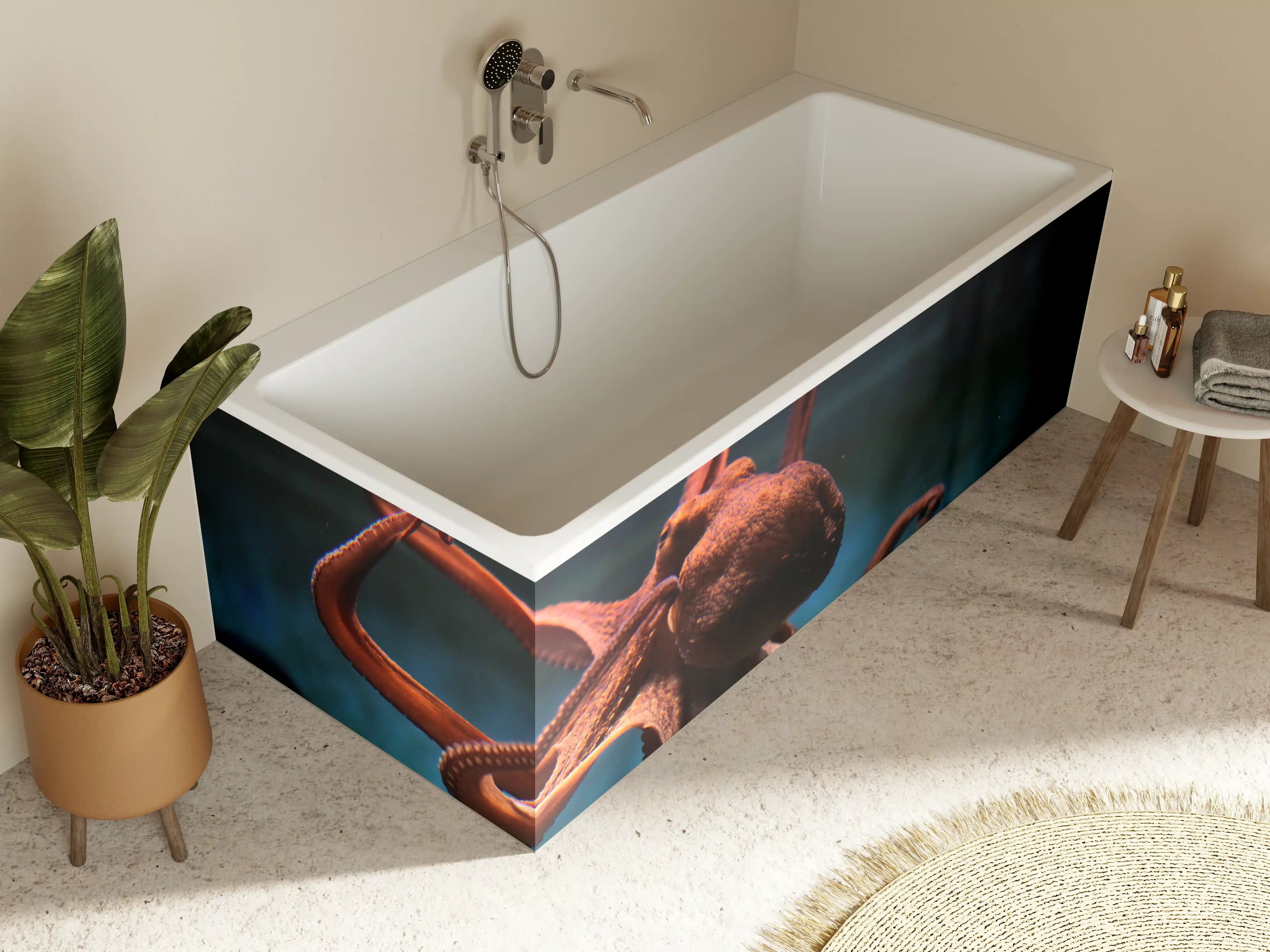 Badewannen-Rückwand - rötlicher Oktopus Unterwasser 