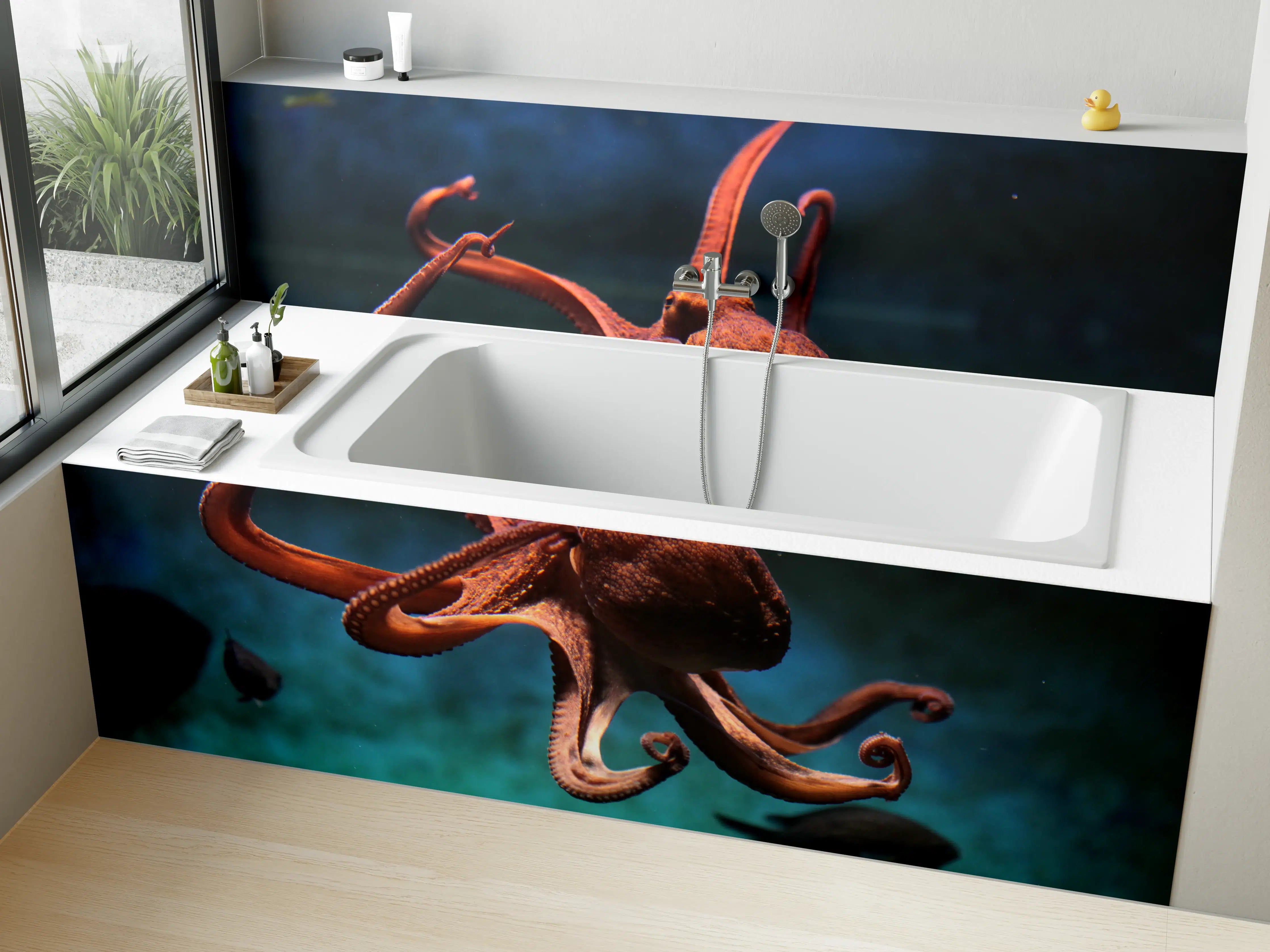 Badewannen-Rückwand - rötlicher Oktopus Unterwasser 