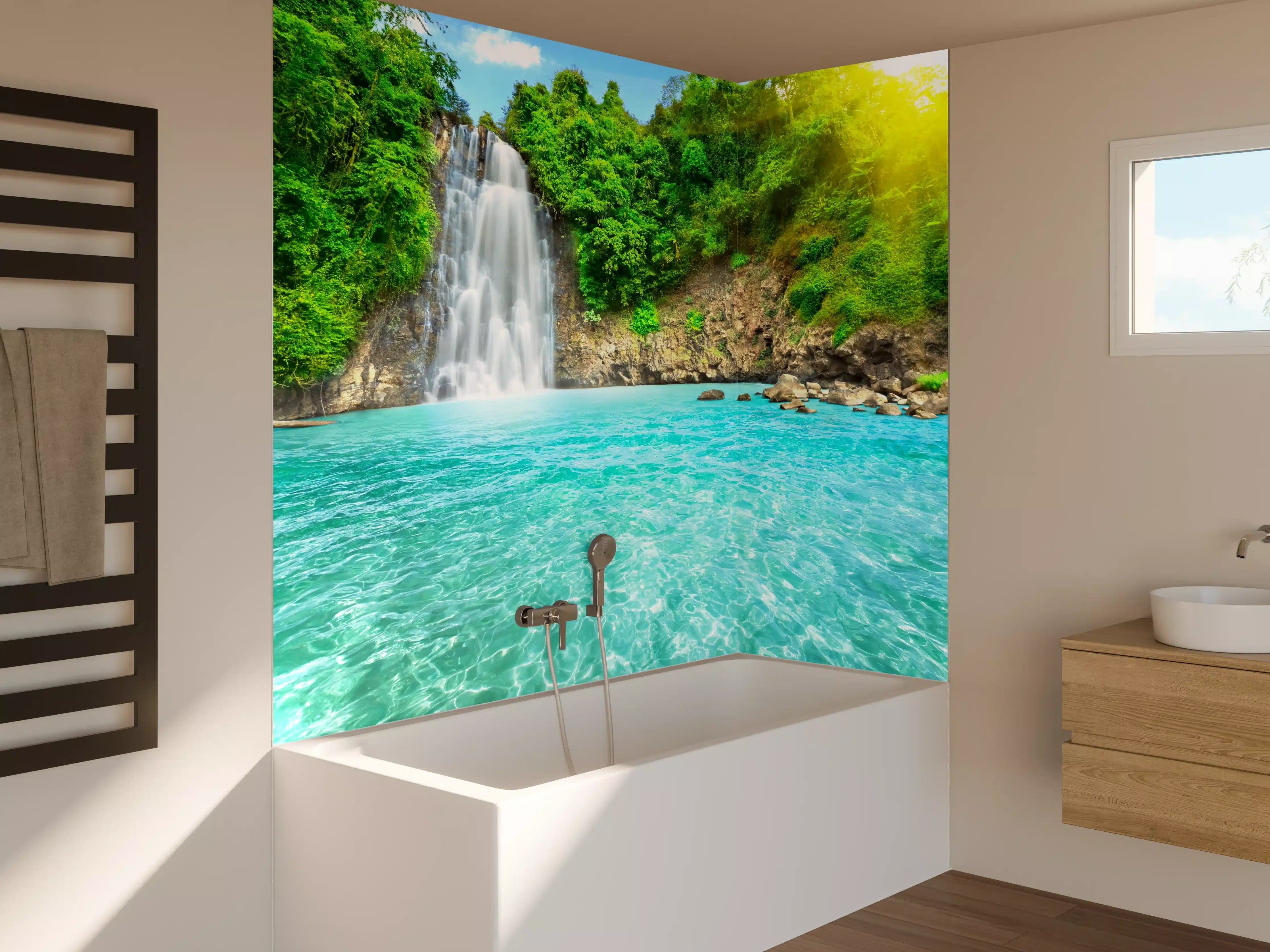Badewannen-Rückwand - tropischer Wasserfall