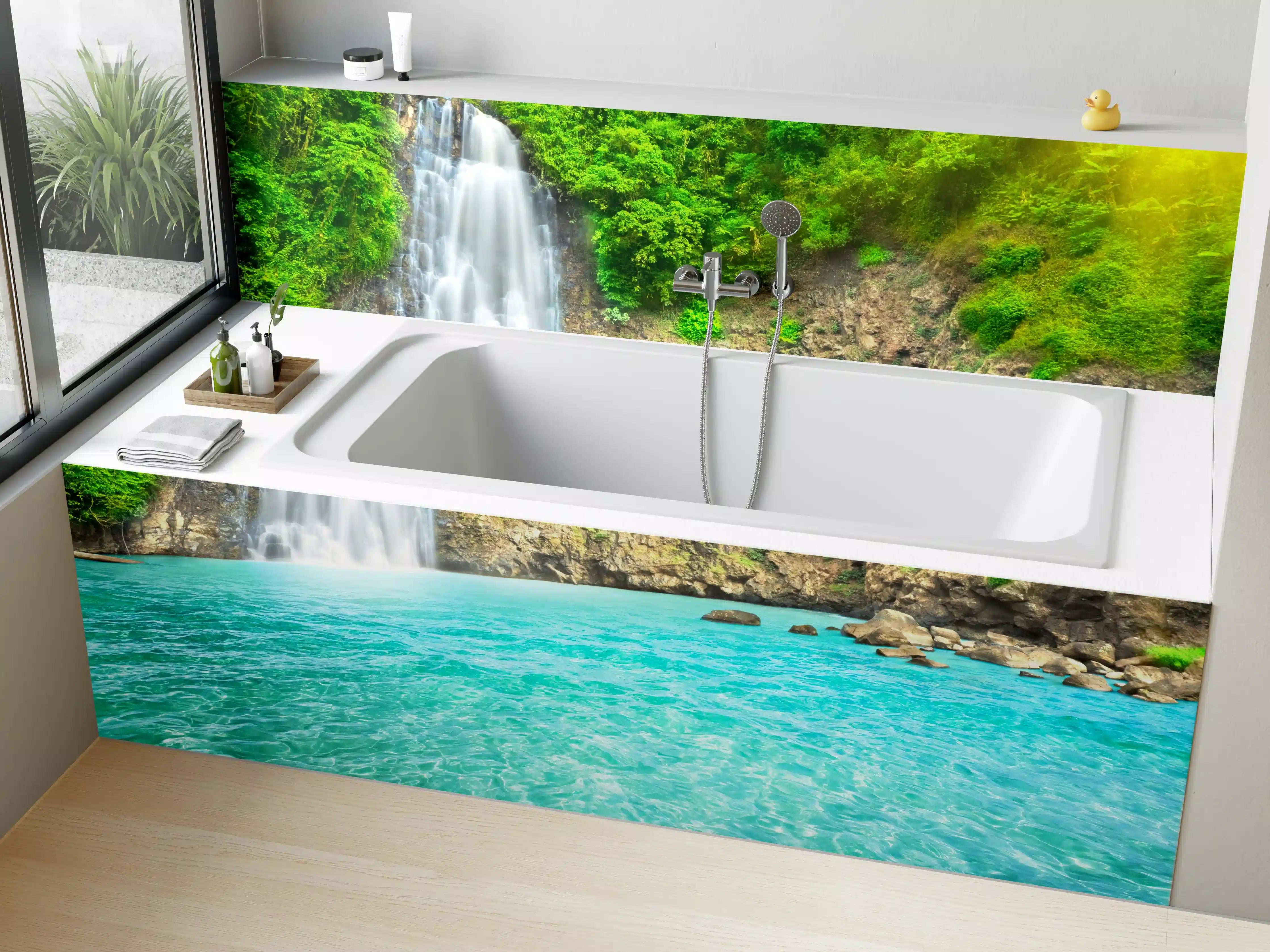 Badewannen-Rückwand - tropischer Wasserfall