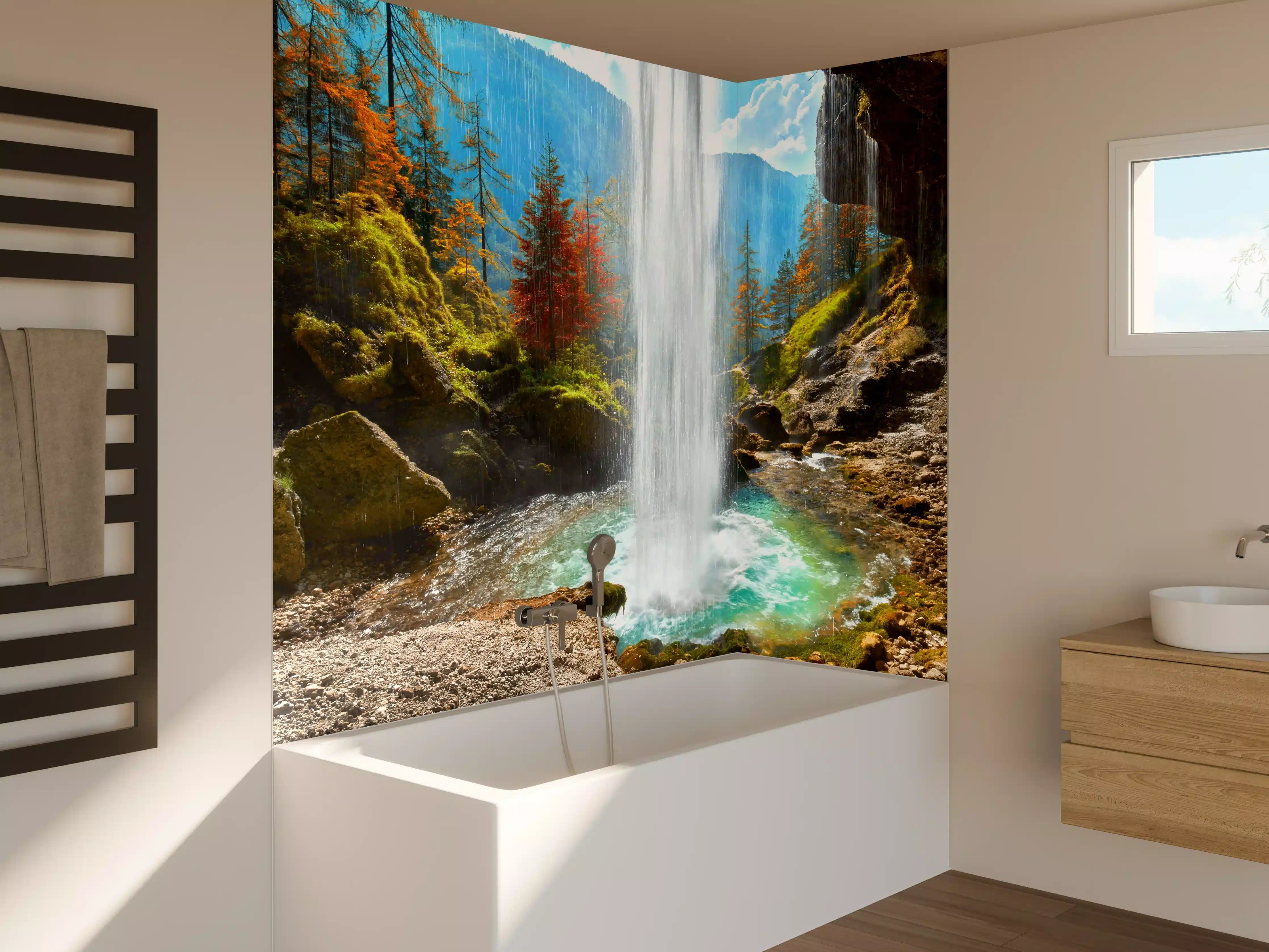 Badewannen-Rückwand - türkiser Wasserfall in Slowenien