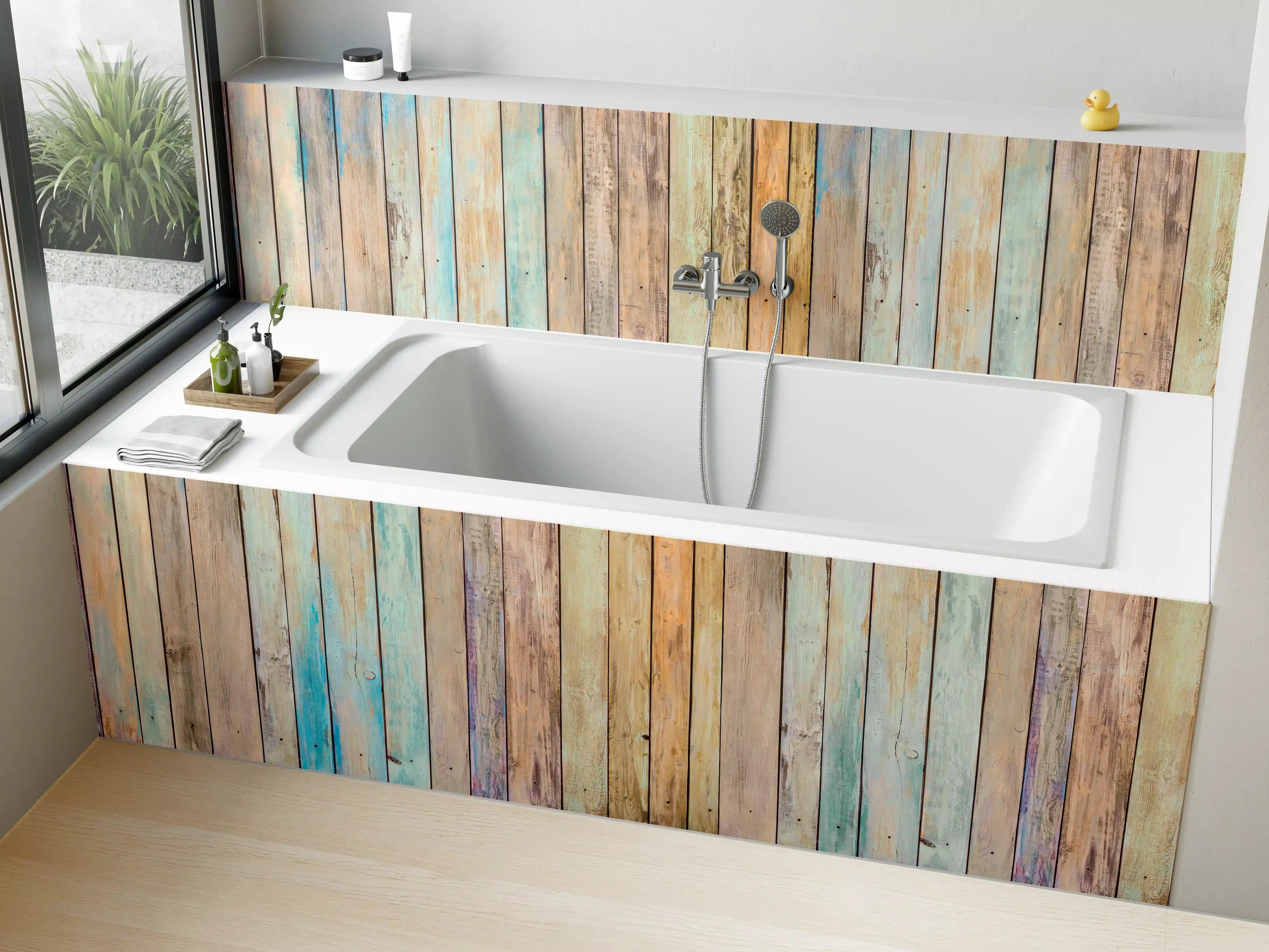Badewannen-Rückwand - vielfarbiger Hintergrund - alte Holzplanken