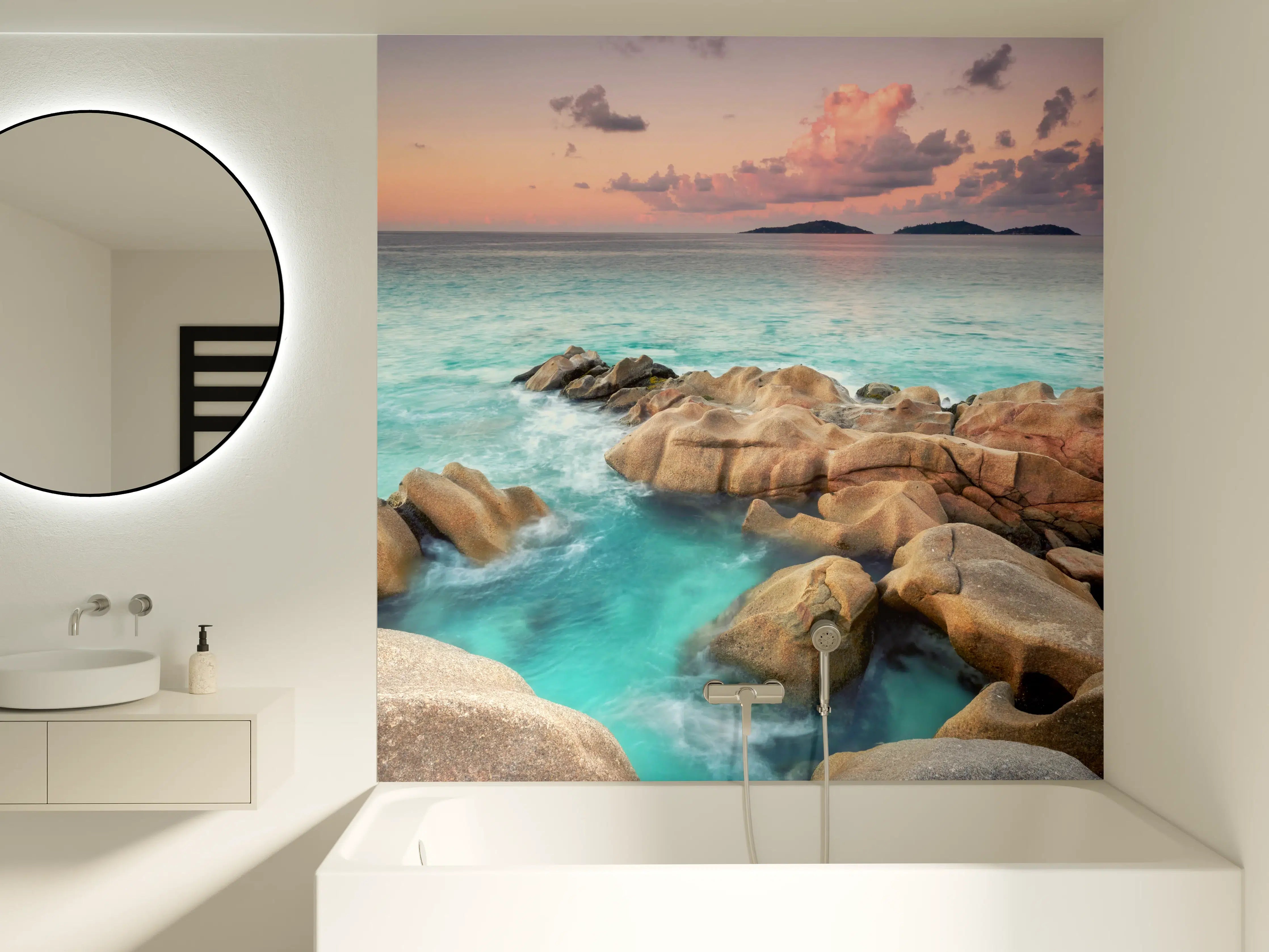 Badewannen-Rückwand - zauberhaftes Felsen in Seychellen