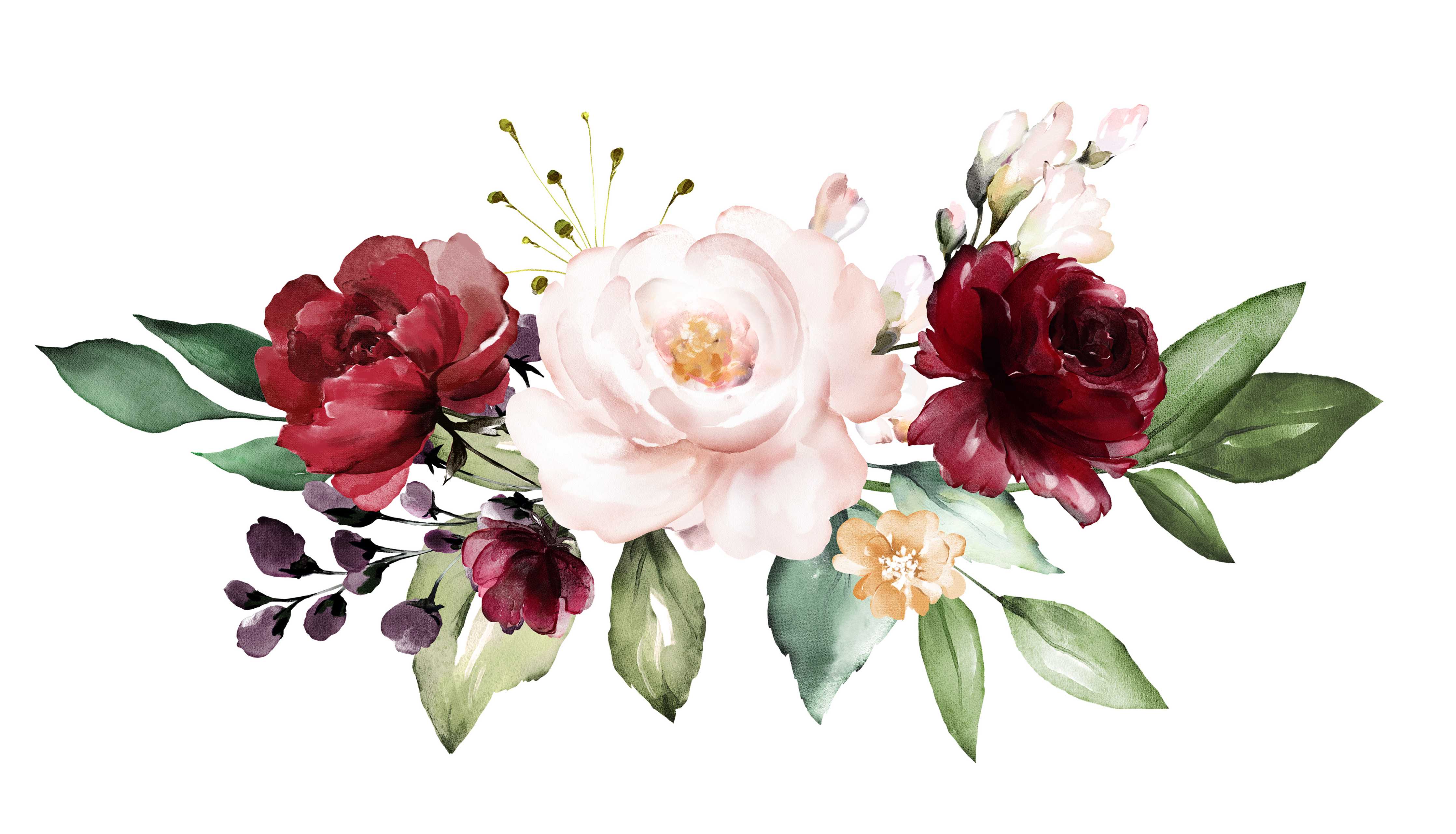 Büro Wandgestaltung- Aquarell bordeauxfarbene Blumen