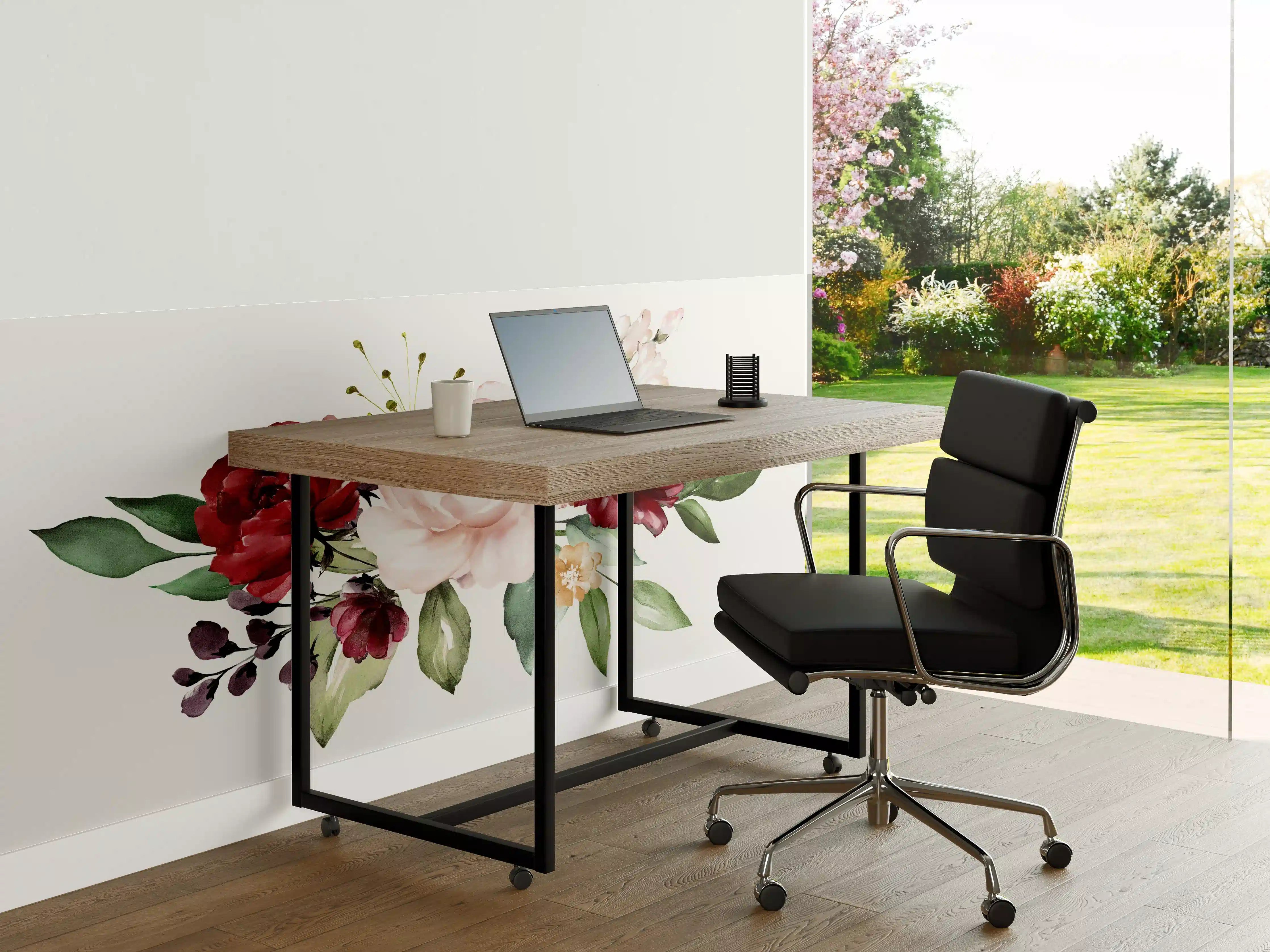 Büro Wandgestaltung -  Aquarell bordeauxfarbene Blumen