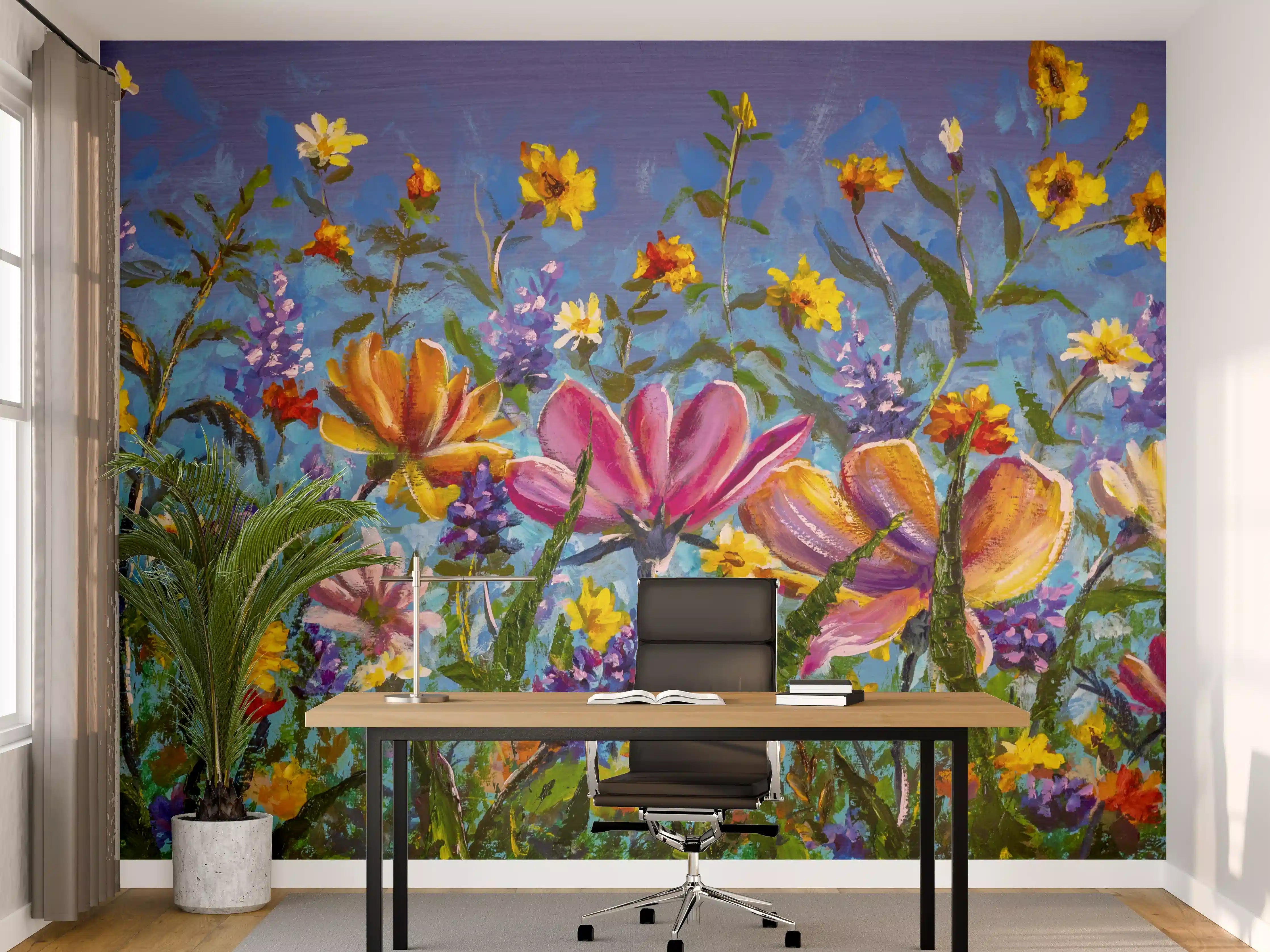 Büro Wandgestaltung -  Bunter Blumenmix Ölgemälde