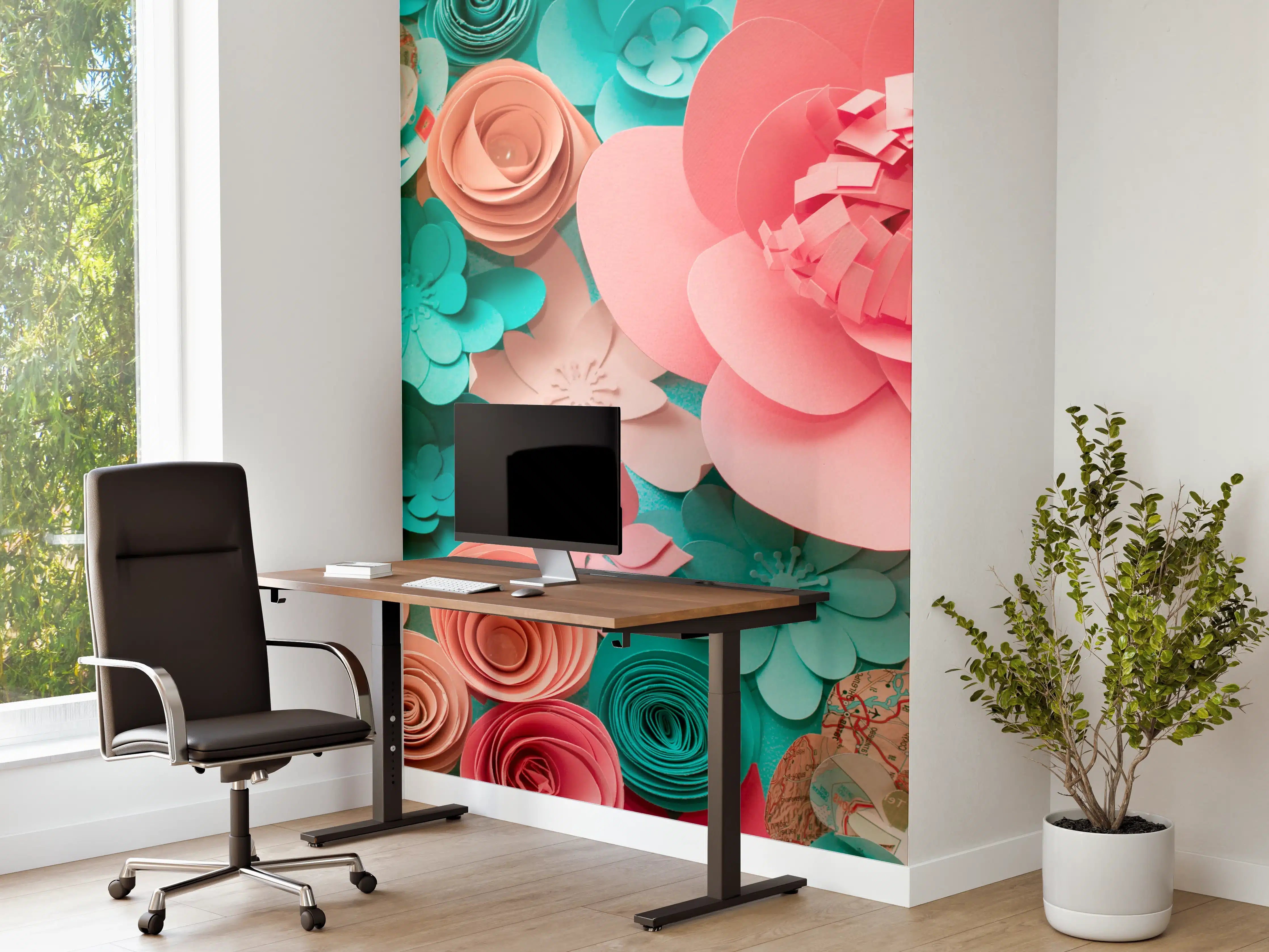 Büro Wandgestaltung -  bunte Papier Blumen Komposition