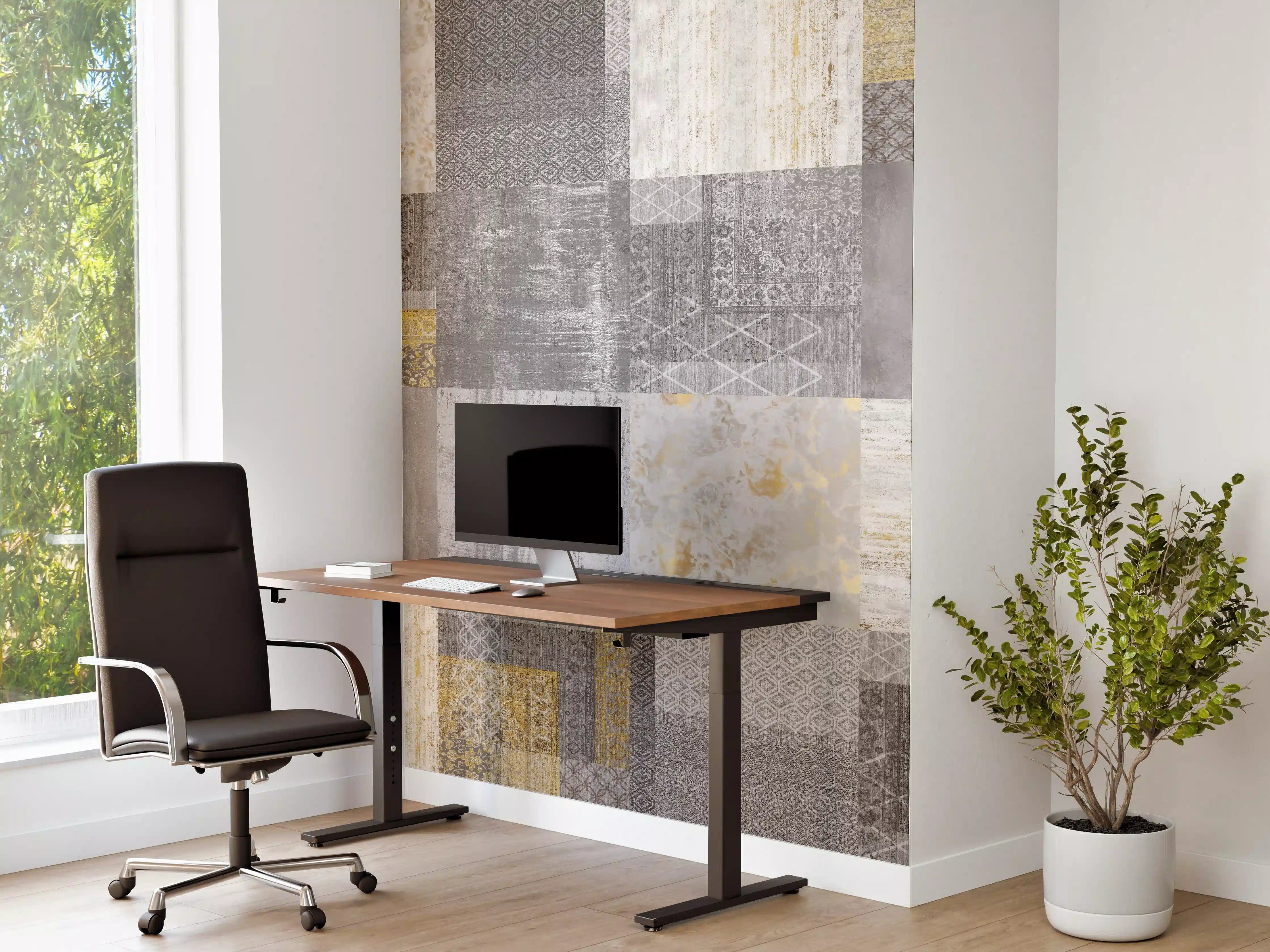 Büro Wandgestaltung -  gräulich gelbes Patchwork