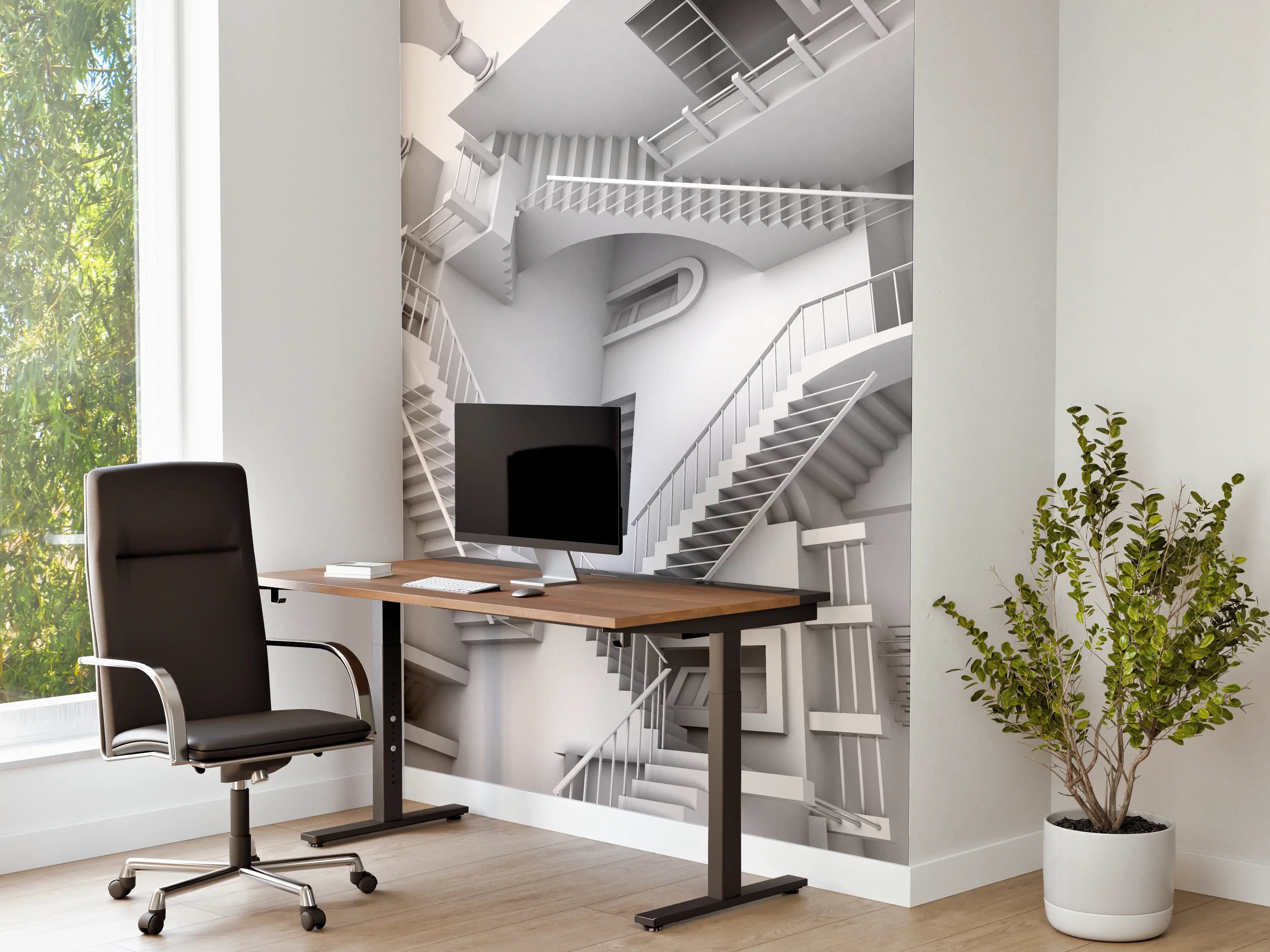 Büro Wandgestaltung - 3D-Illustration einer von Escher inspirierten Treppe