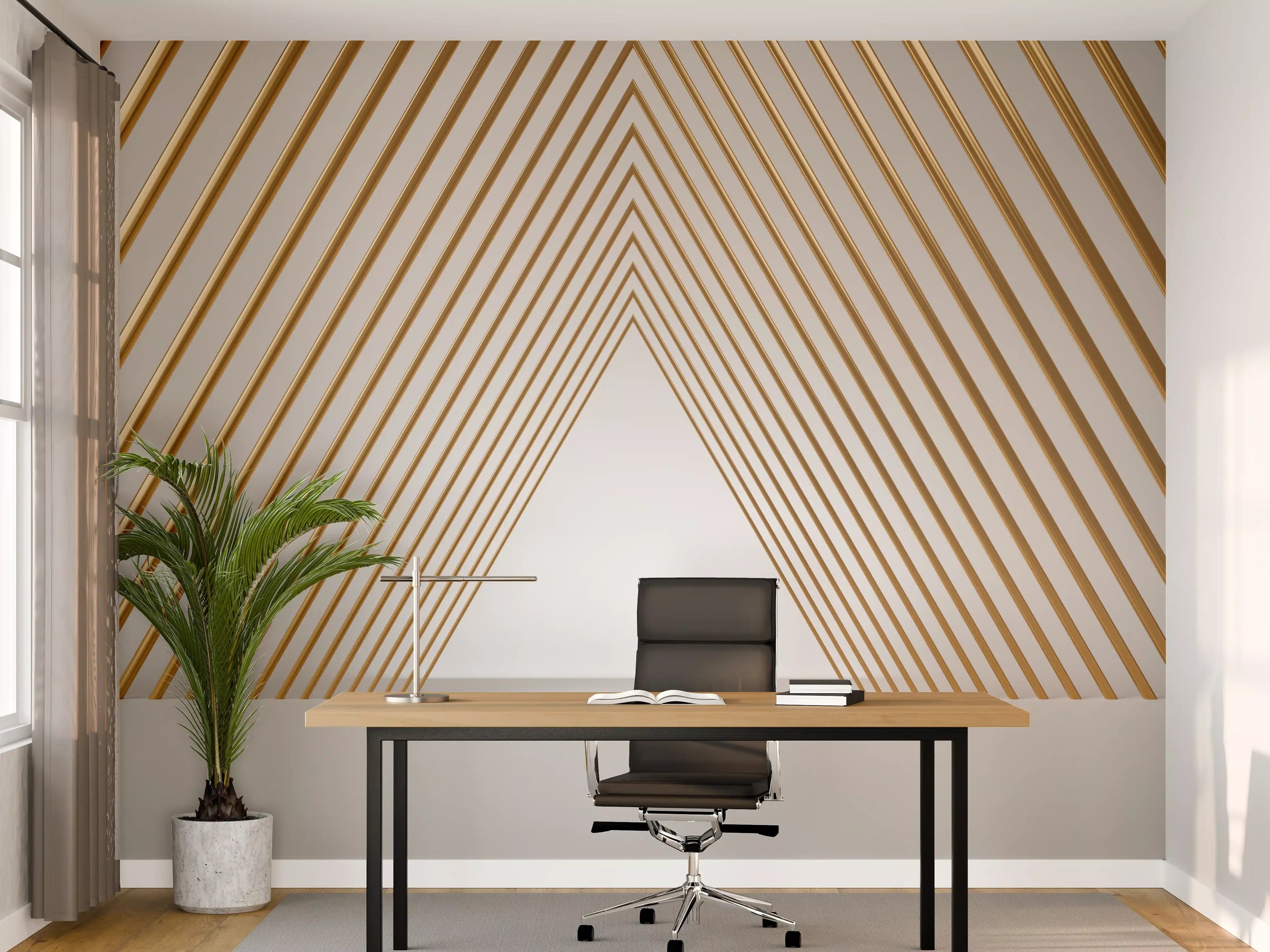 Büro Wandgestaltung - 3D-Tunnel aus goldenen stützen