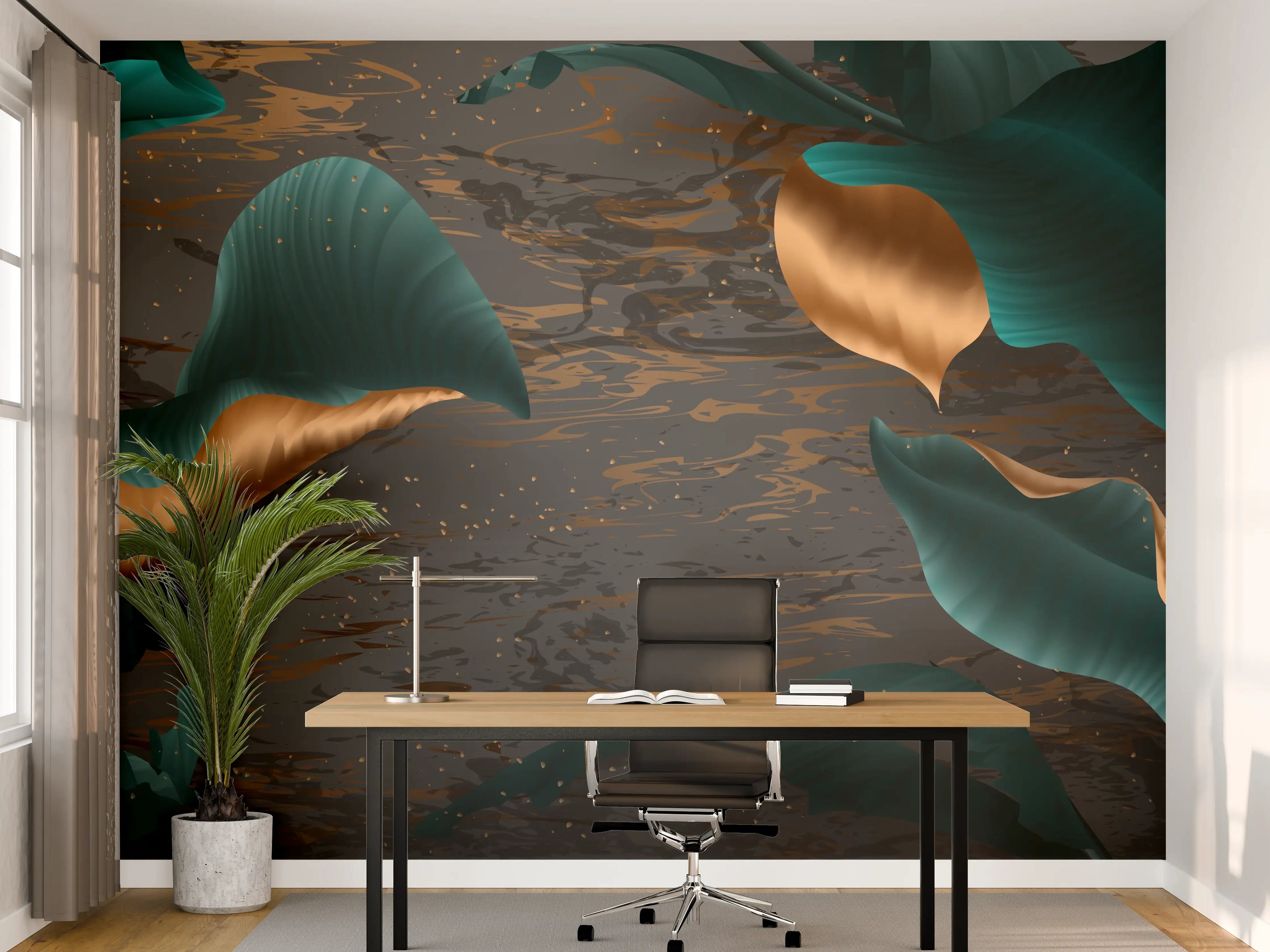 Büro Wandgestaltung - Abendlicher Dschungel Goldakzent