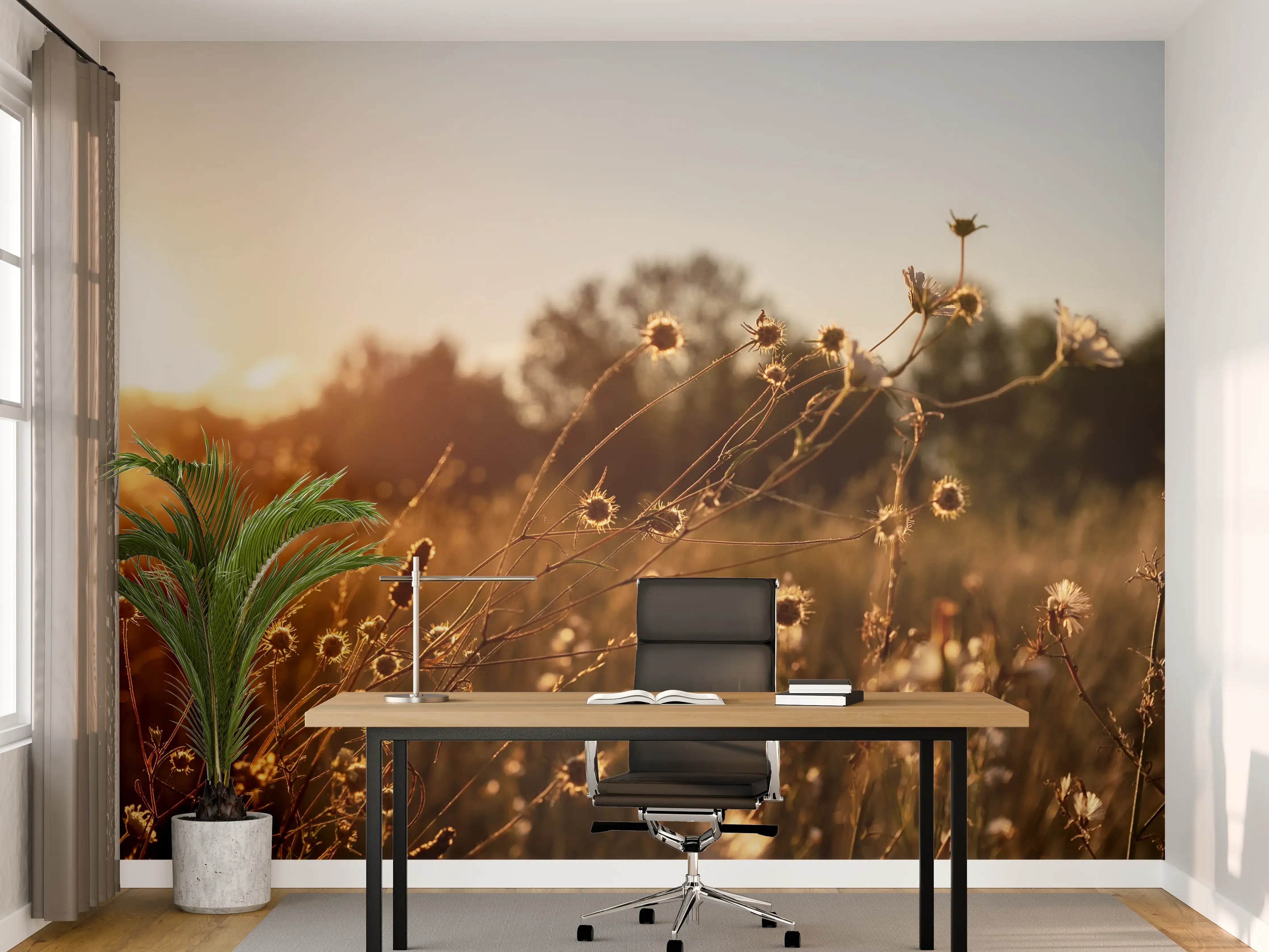 Büro Wandgestaltung - Abendlicht über Blütenmeer