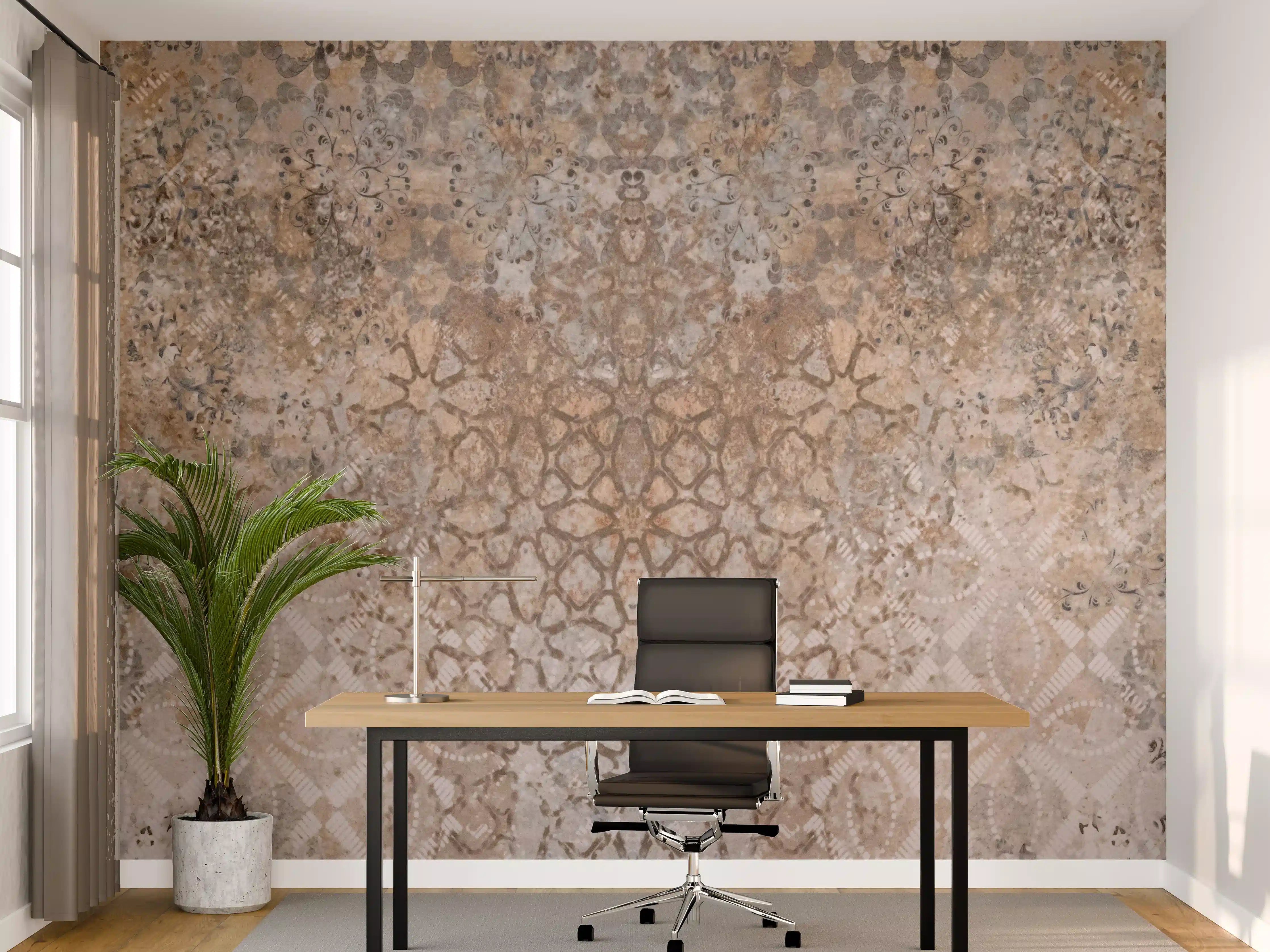 Büro Wandgestaltung - Abgenutzte bräunliche Vintage Tapete