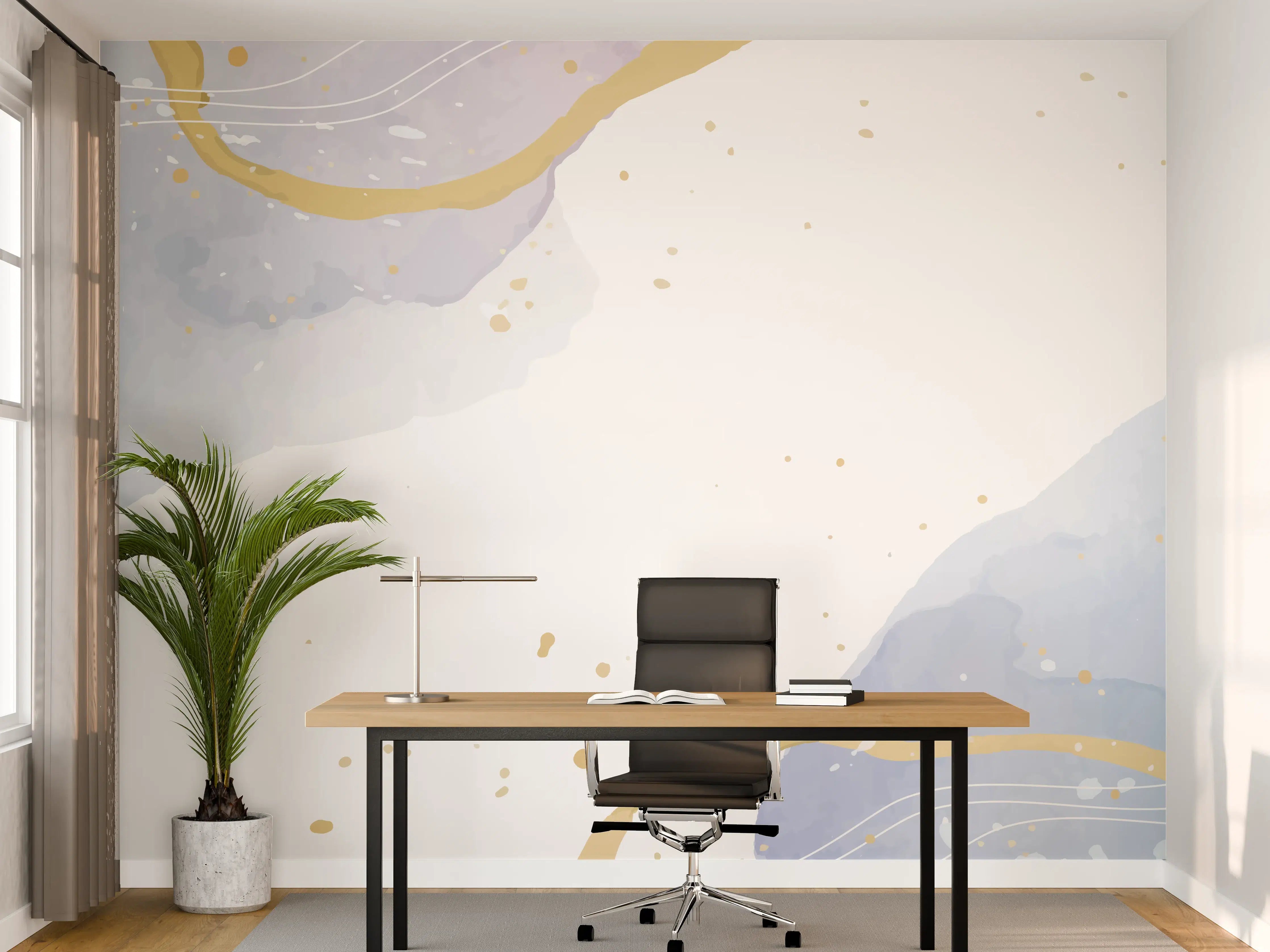 Büro Wandgestaltung - Abstrakt Blau Gold Aquarell Design