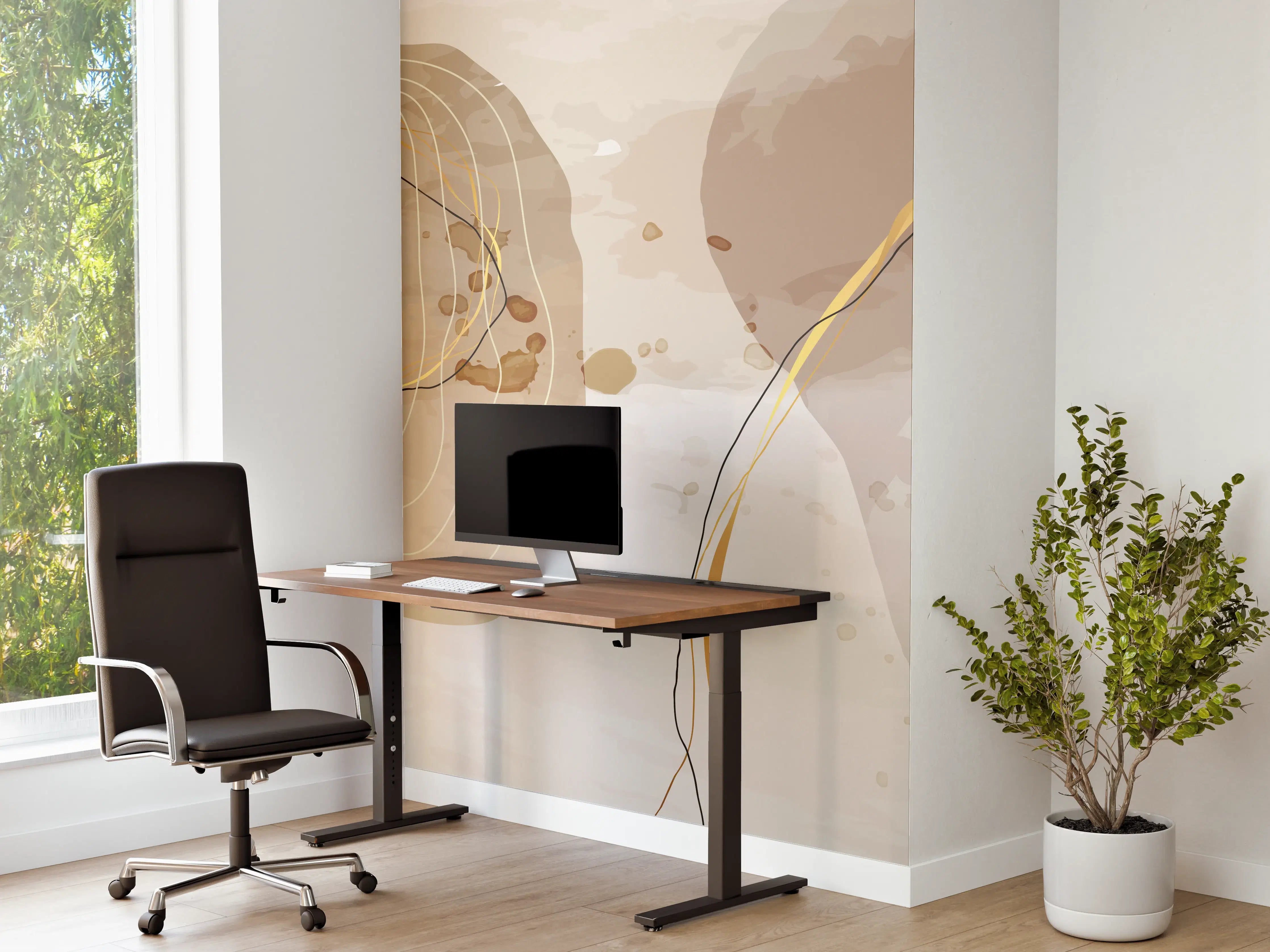Büro Wandgestaltung - Abstrakte Beige-Braune Linienkunst