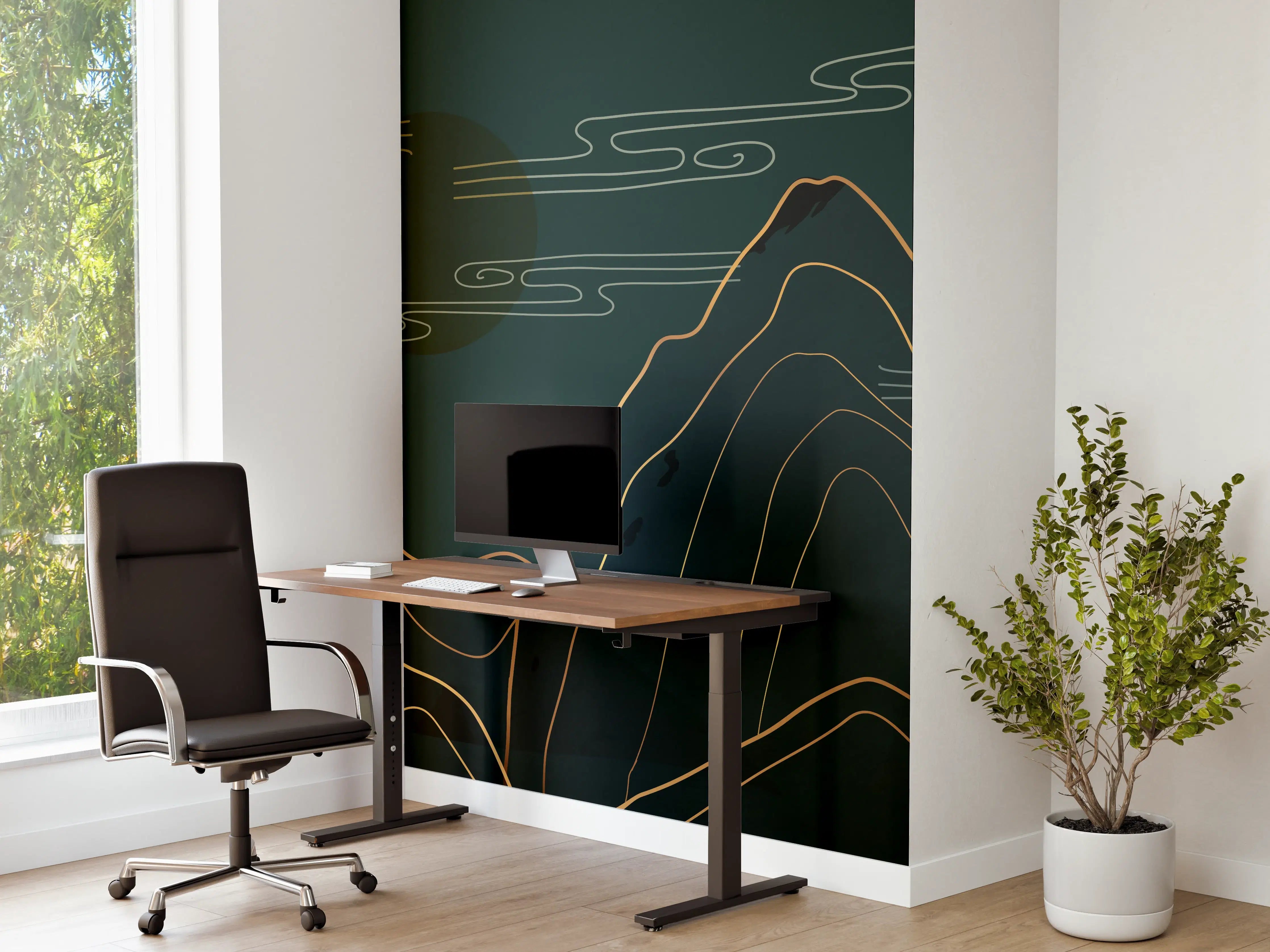 Büro Wandgestaltung - Abstrakte Berglandschaft Linienkunst
