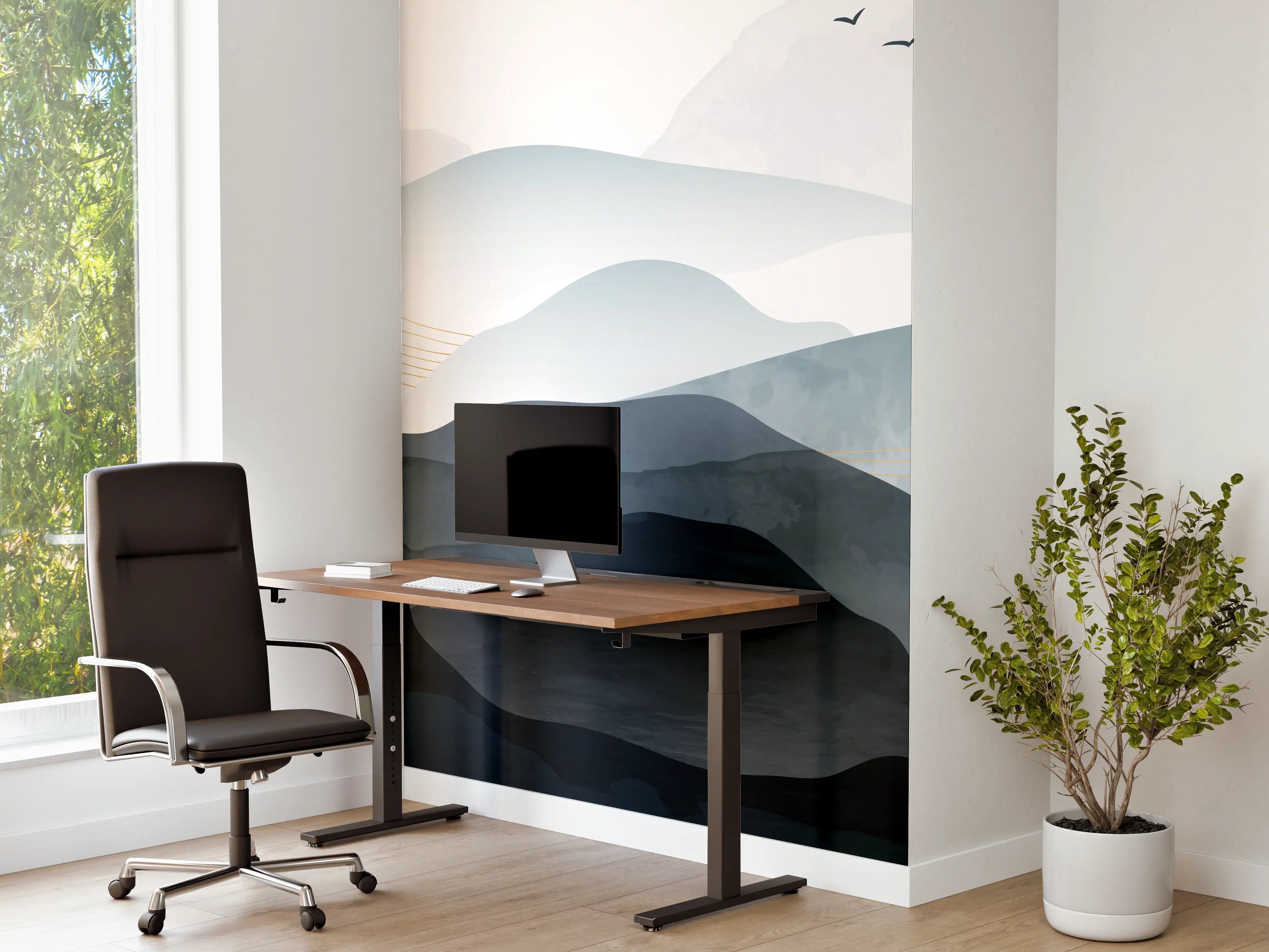 Büro Wandgestaltung - Abstrakte Berglandschaft in Grautönen