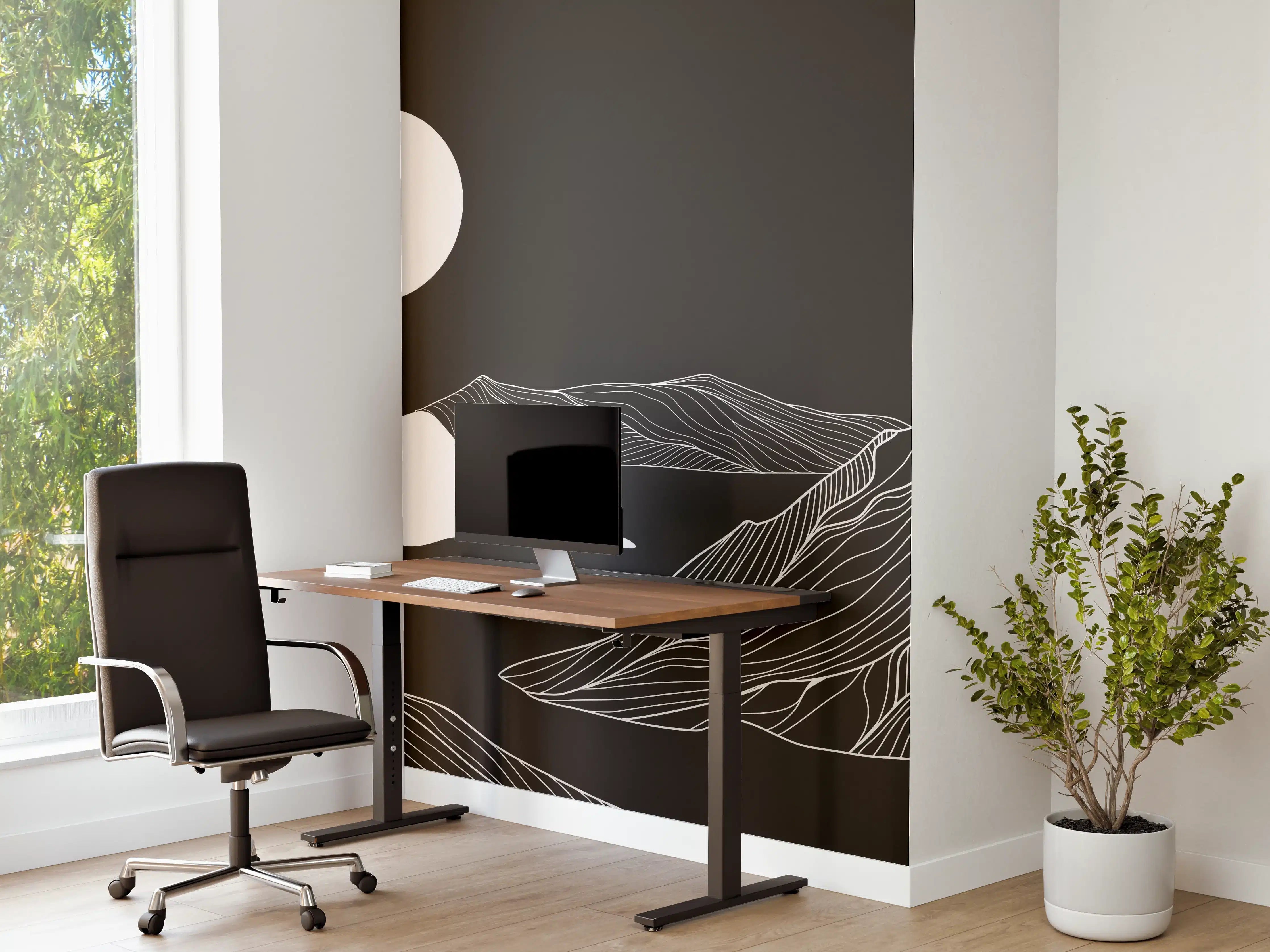 Büro Wandgestaltung - Abstrakte Berglandschaft in Monochrom