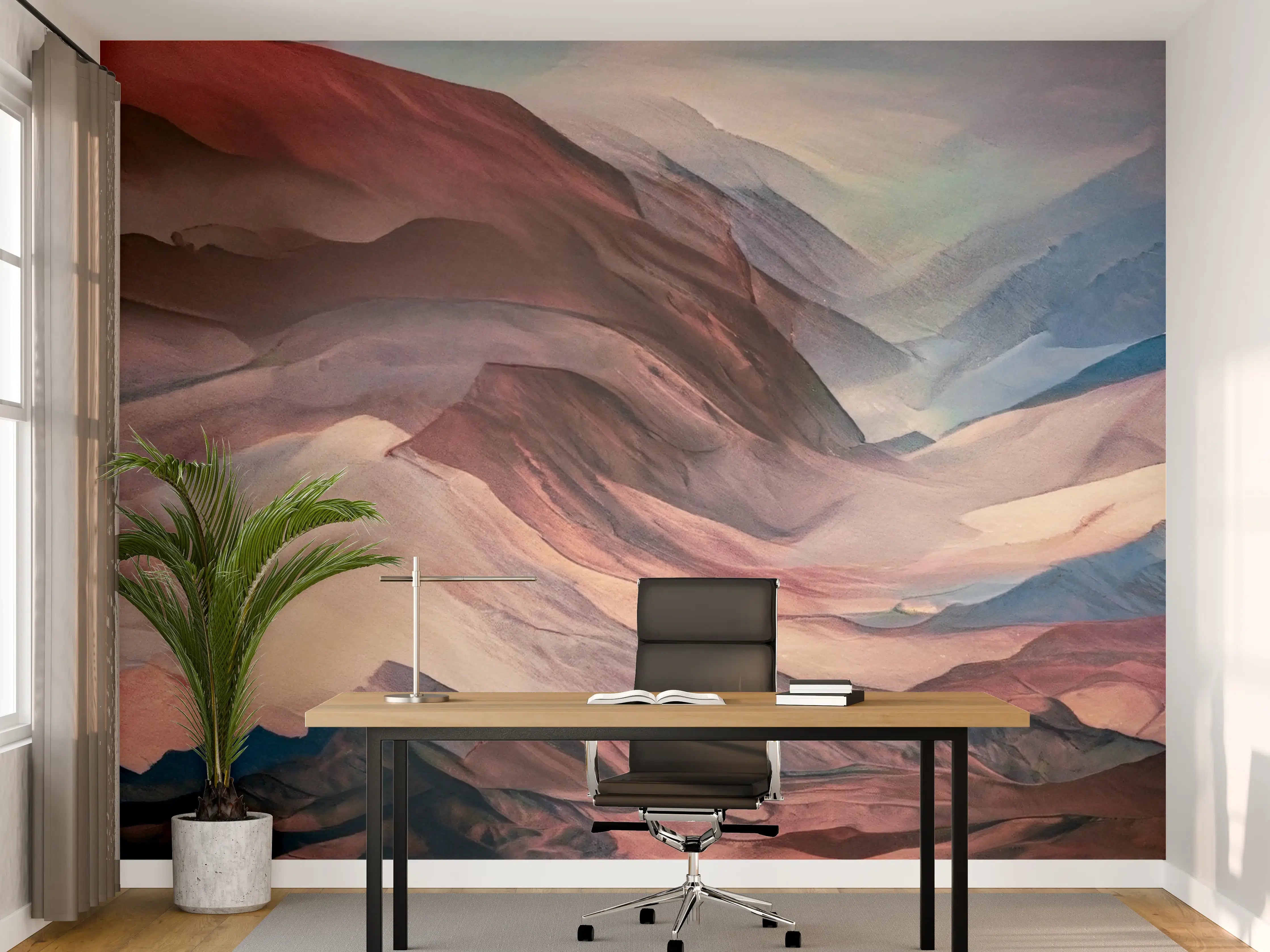 Büro Wandgestaltung - Abstrakte Berglandschaft mit sanften Farbverläufen