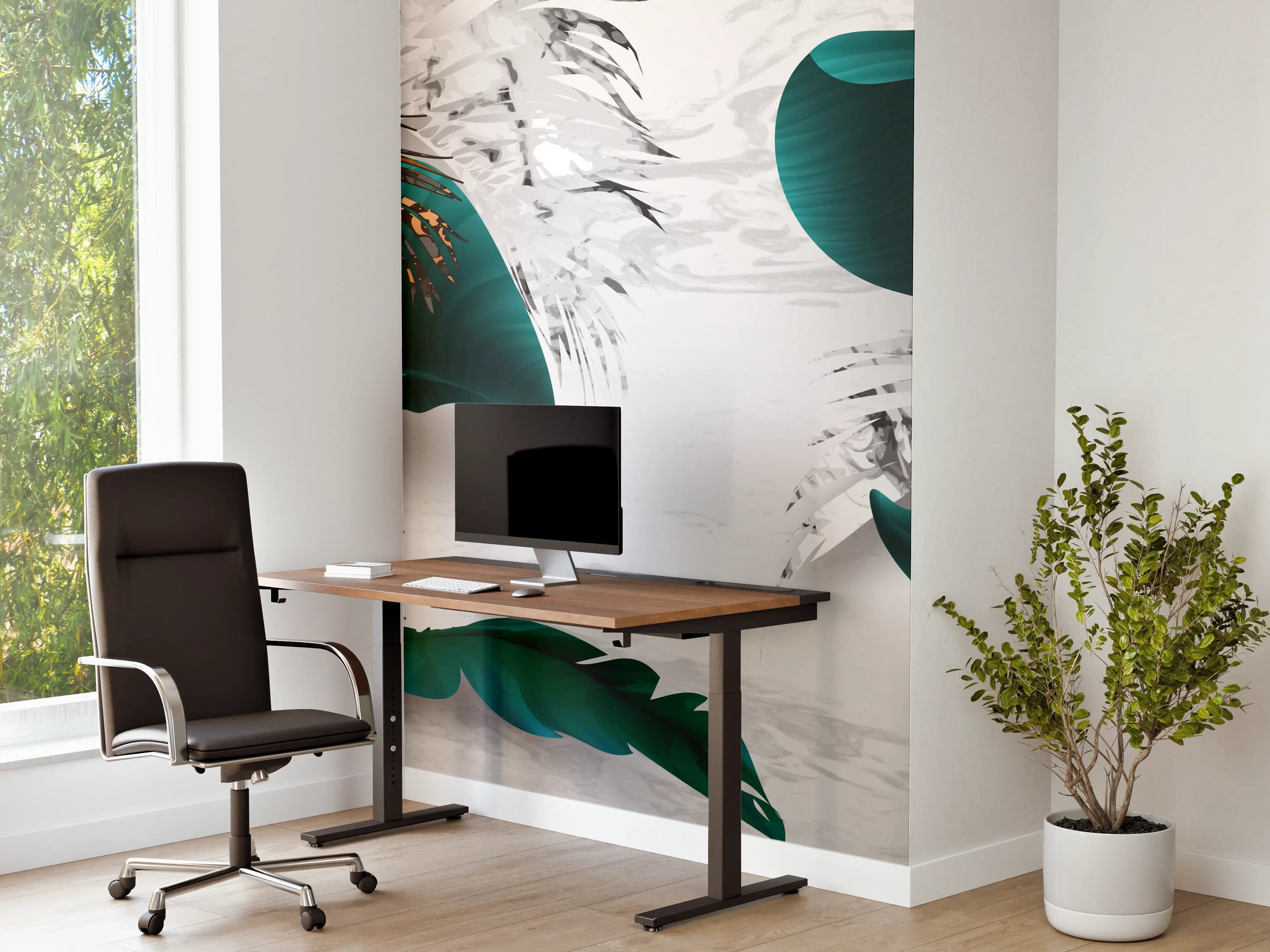 Büro Wandgestaltung - Abstrakte Blatt Gold Grau Kunst
