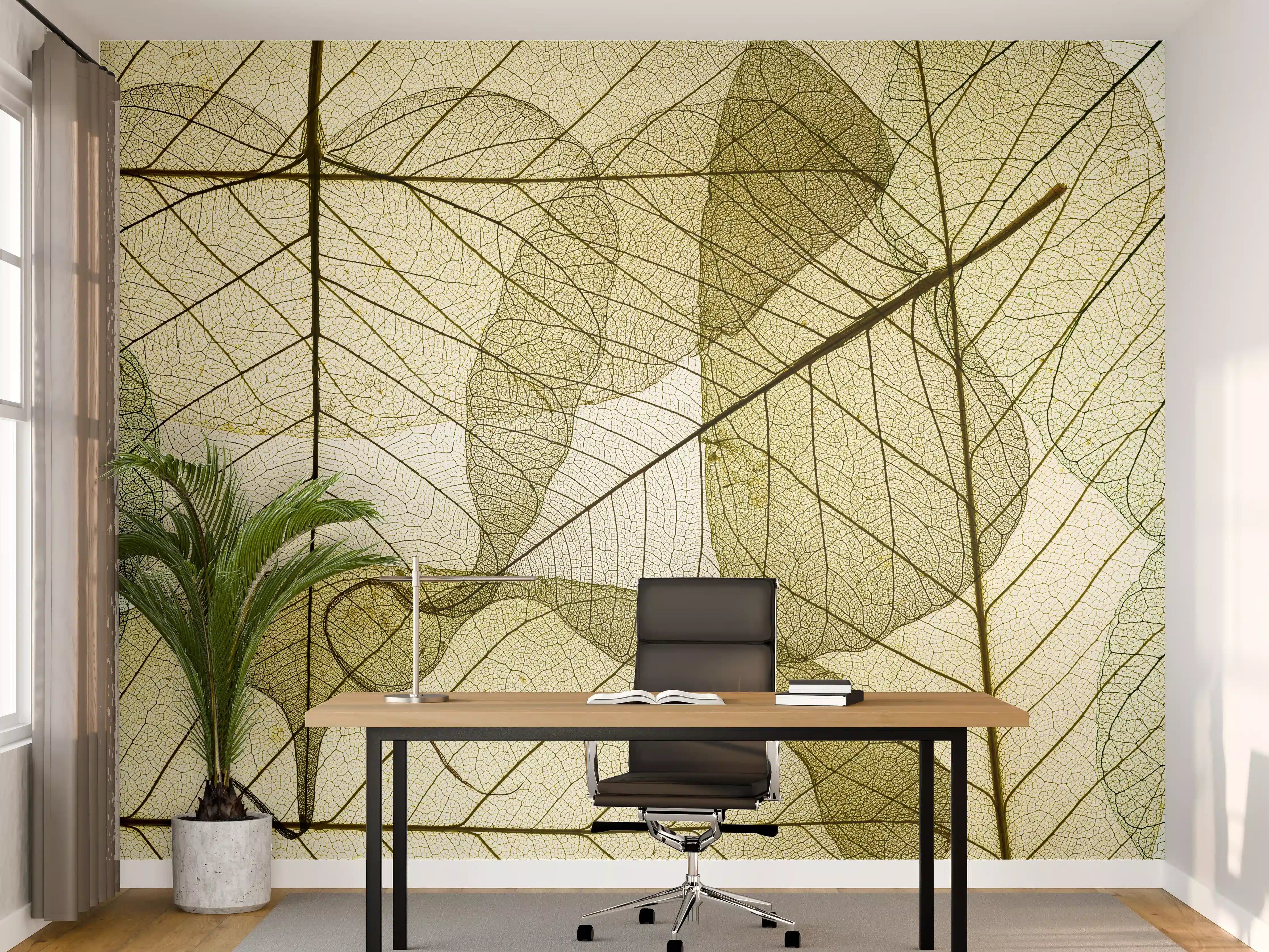 Büro Wandgestaltung - Abstrakte Blattstrukturen Beige
