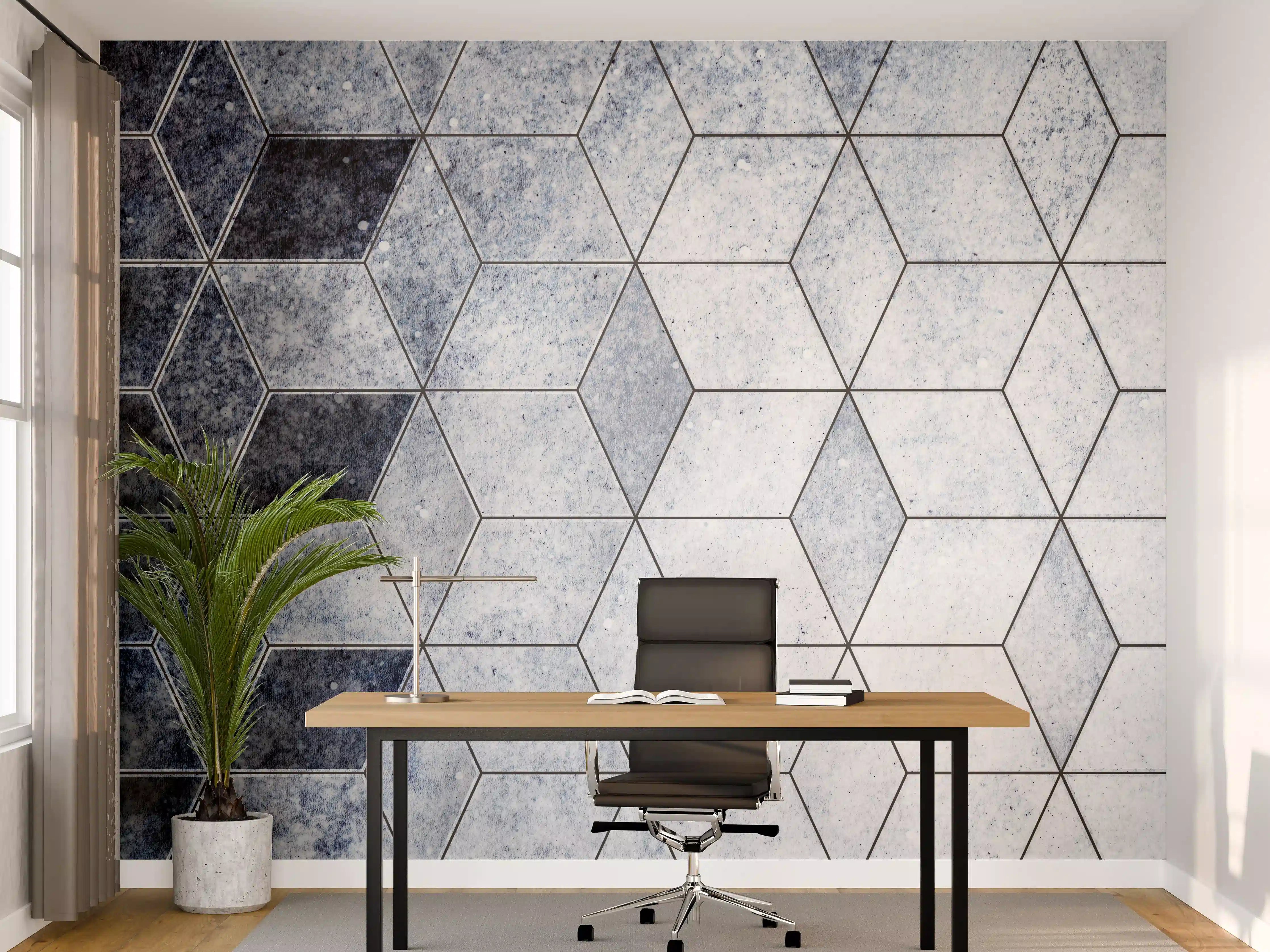 Büro Wandgestaltung - Abstrakte Blau-Graue Wabenstruktur