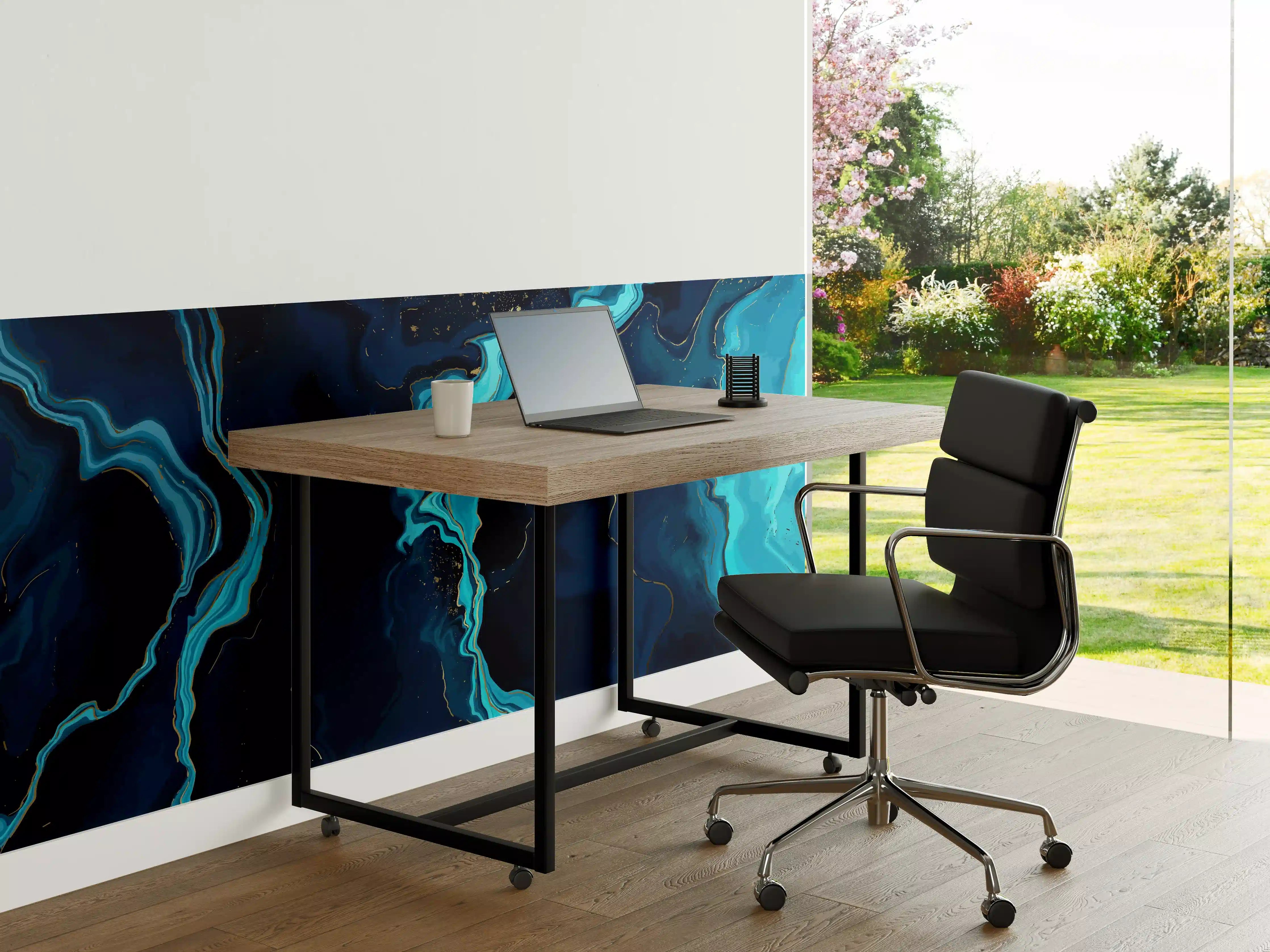 Büro Wandgestaltung - Abstrakte Blau-Türkis Fließkunst