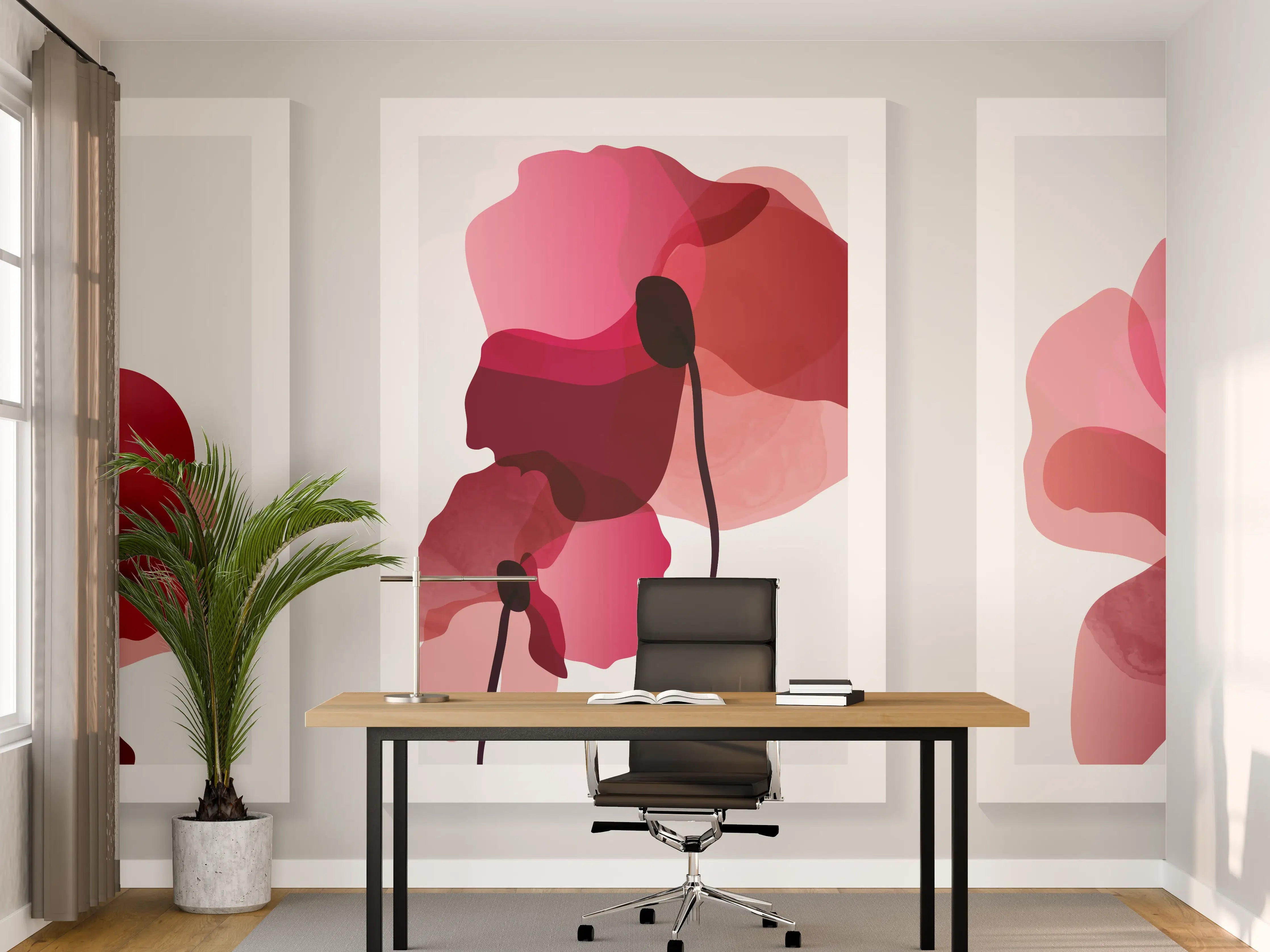 Büro Wandgestaltung - Abstrakte Blüten Rot-Pink