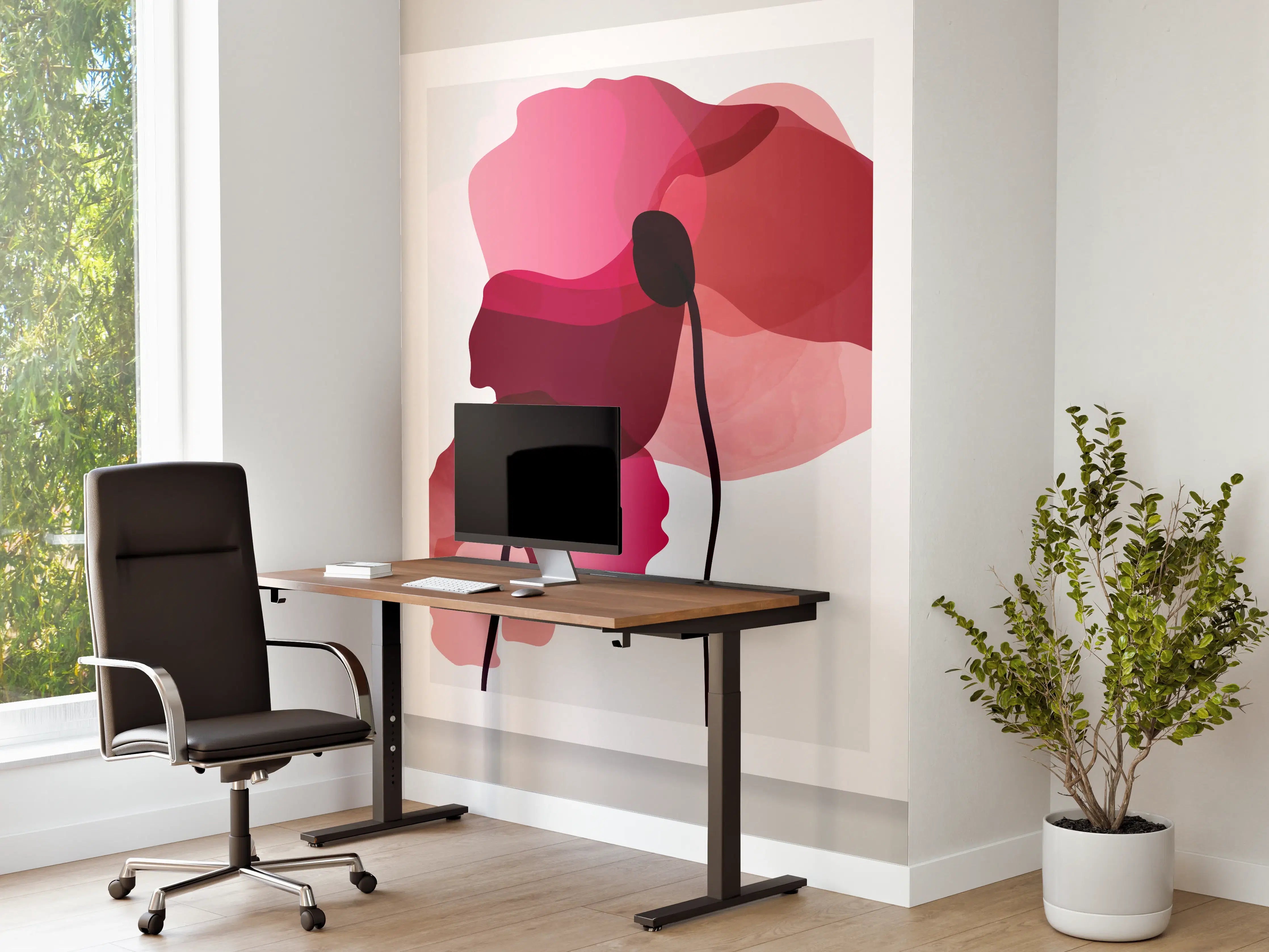 Büro Wandgestaltung - Abstrakte Blüten Rot-Pink