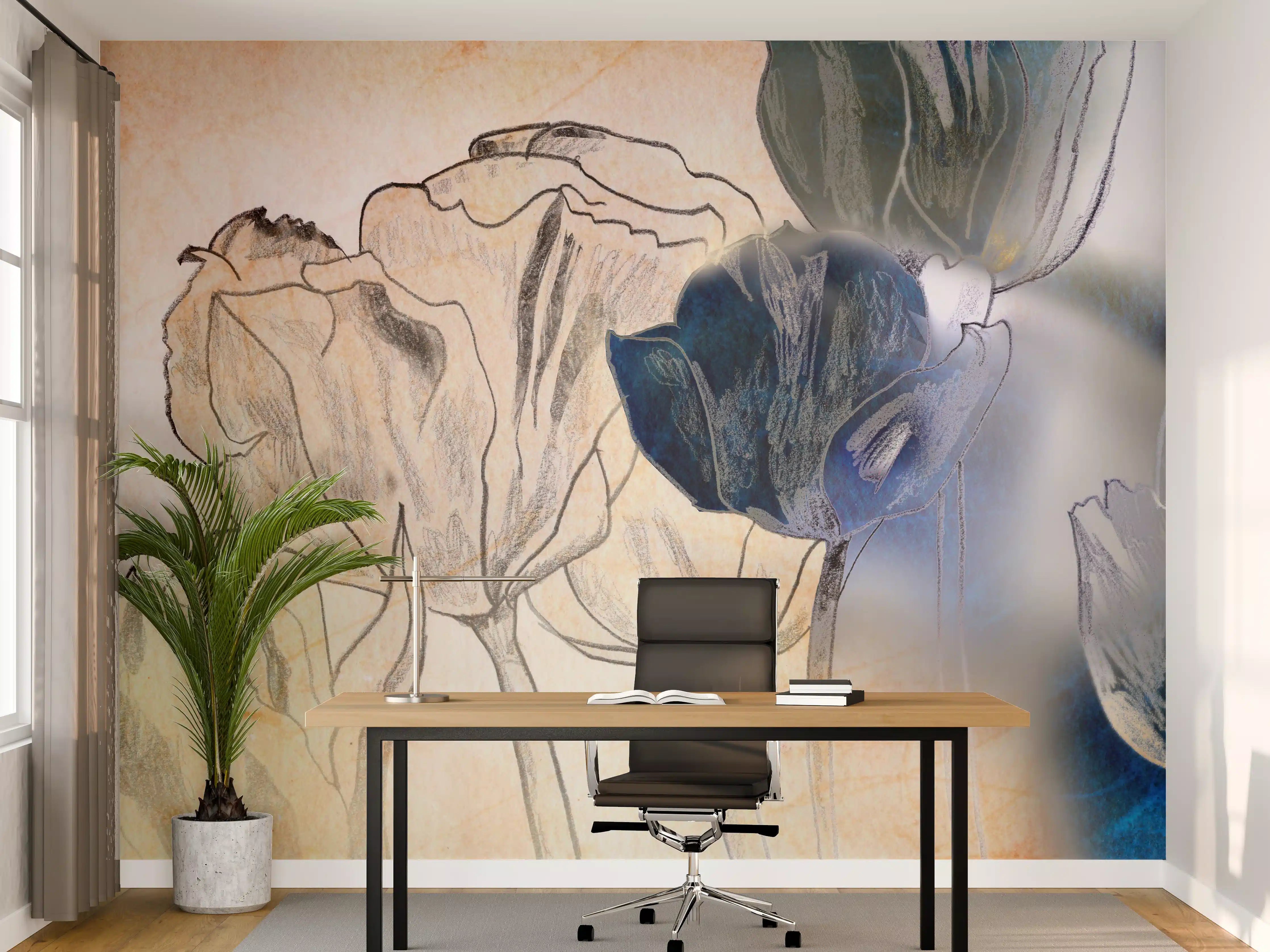 Büro Wandgestaltung - Abstrakte Blütenmalerei in sanften Tönen