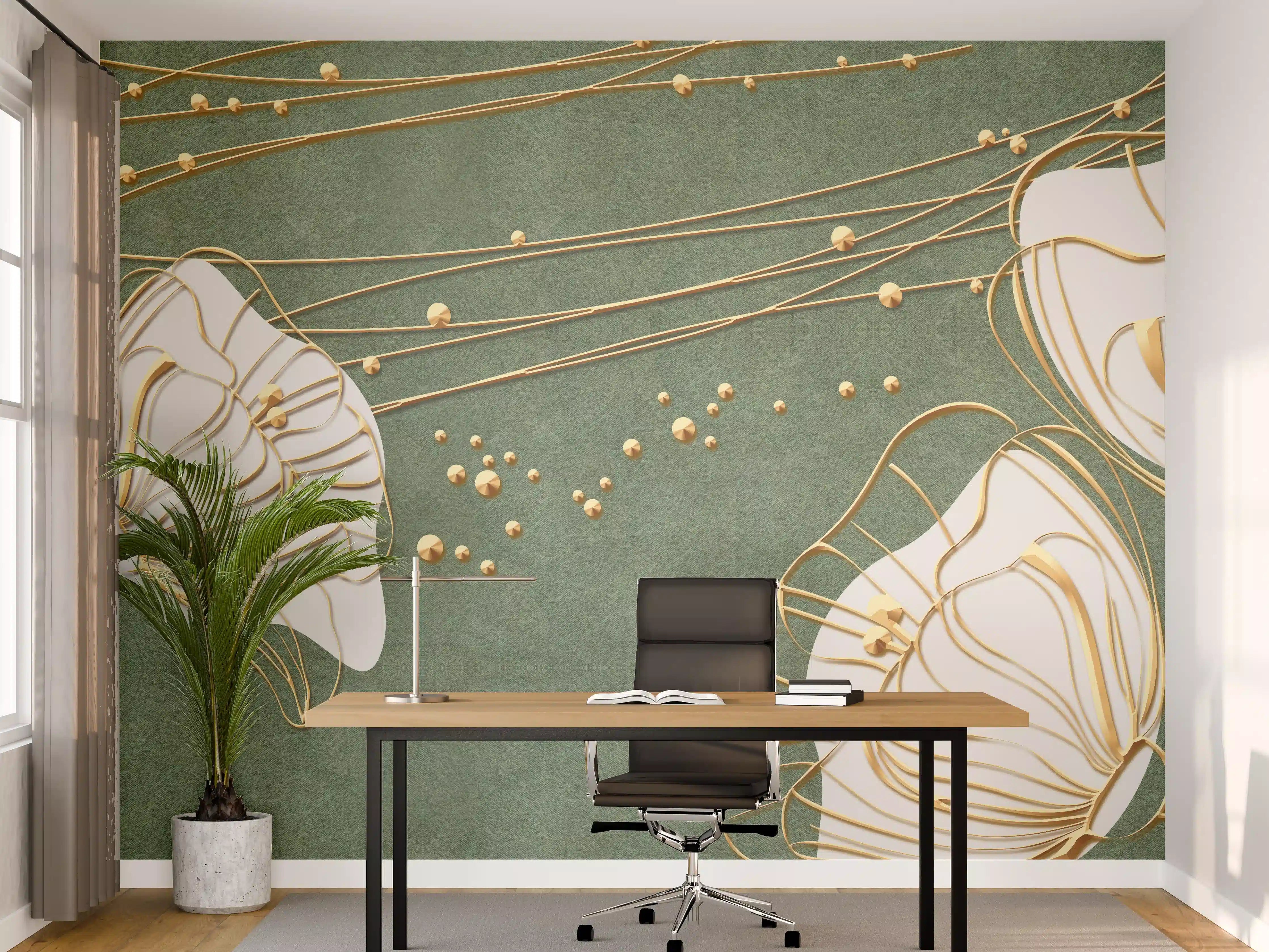 Büro Wandgestaltung - Abstrakte Blumen Beige Grün