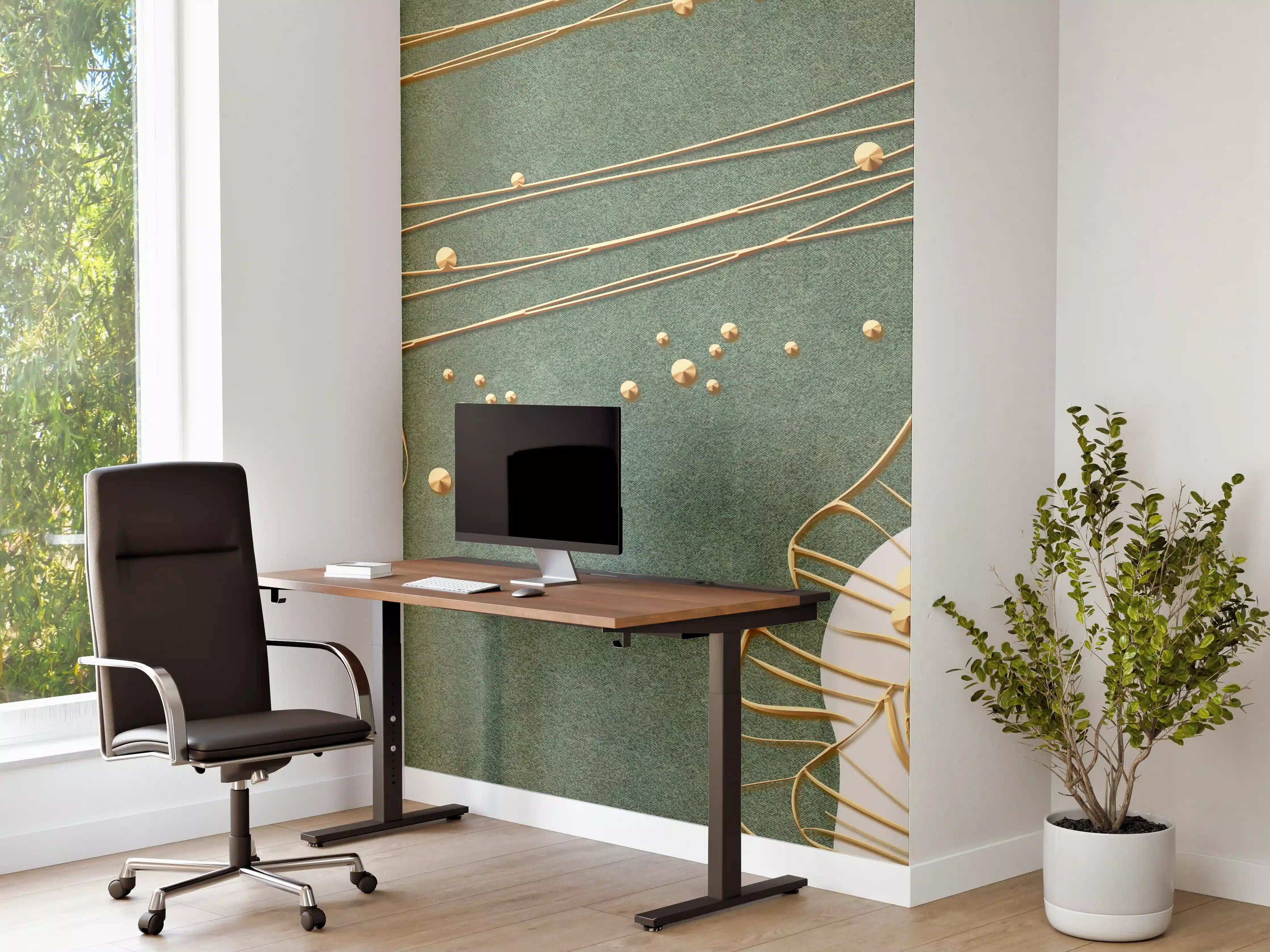 Büro Wandgestaltung - Abstrakte Blumen Beige Grün