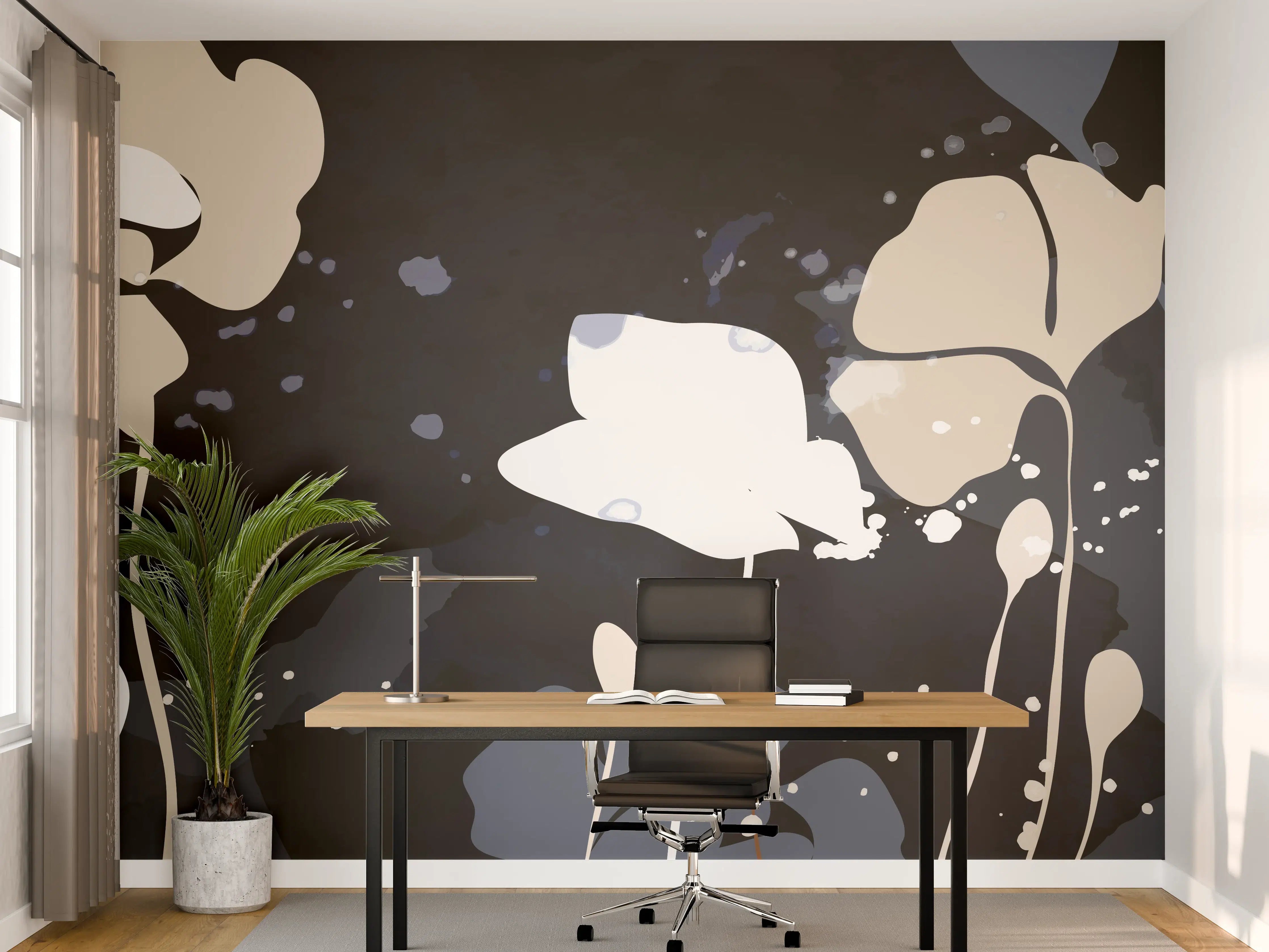 Büro Wandgestaltung - Abstrakte Blumen Dunkles Design