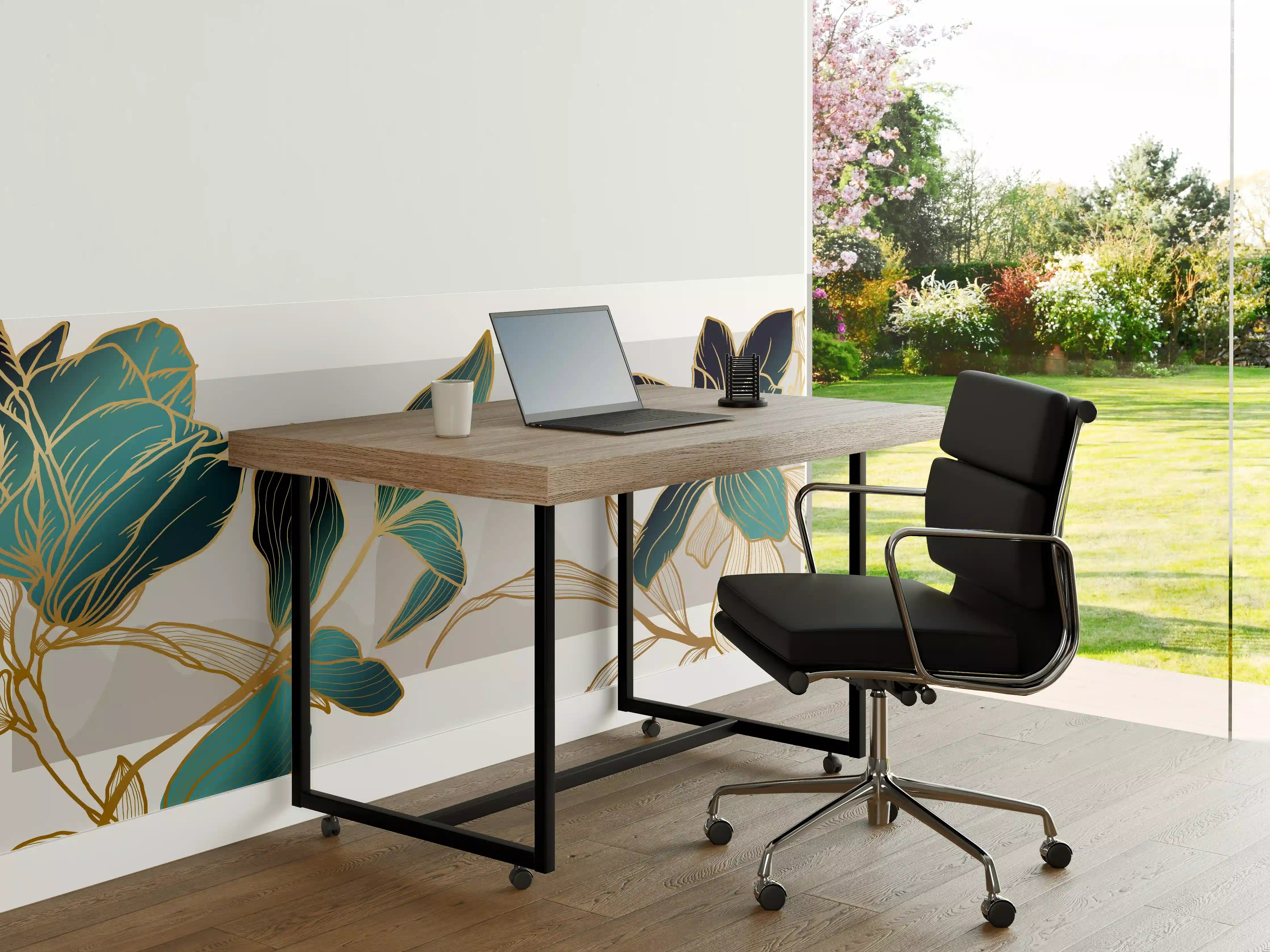Büro Wandgestaltung - Abstrakte Blumen Gold-Blau Illustration
