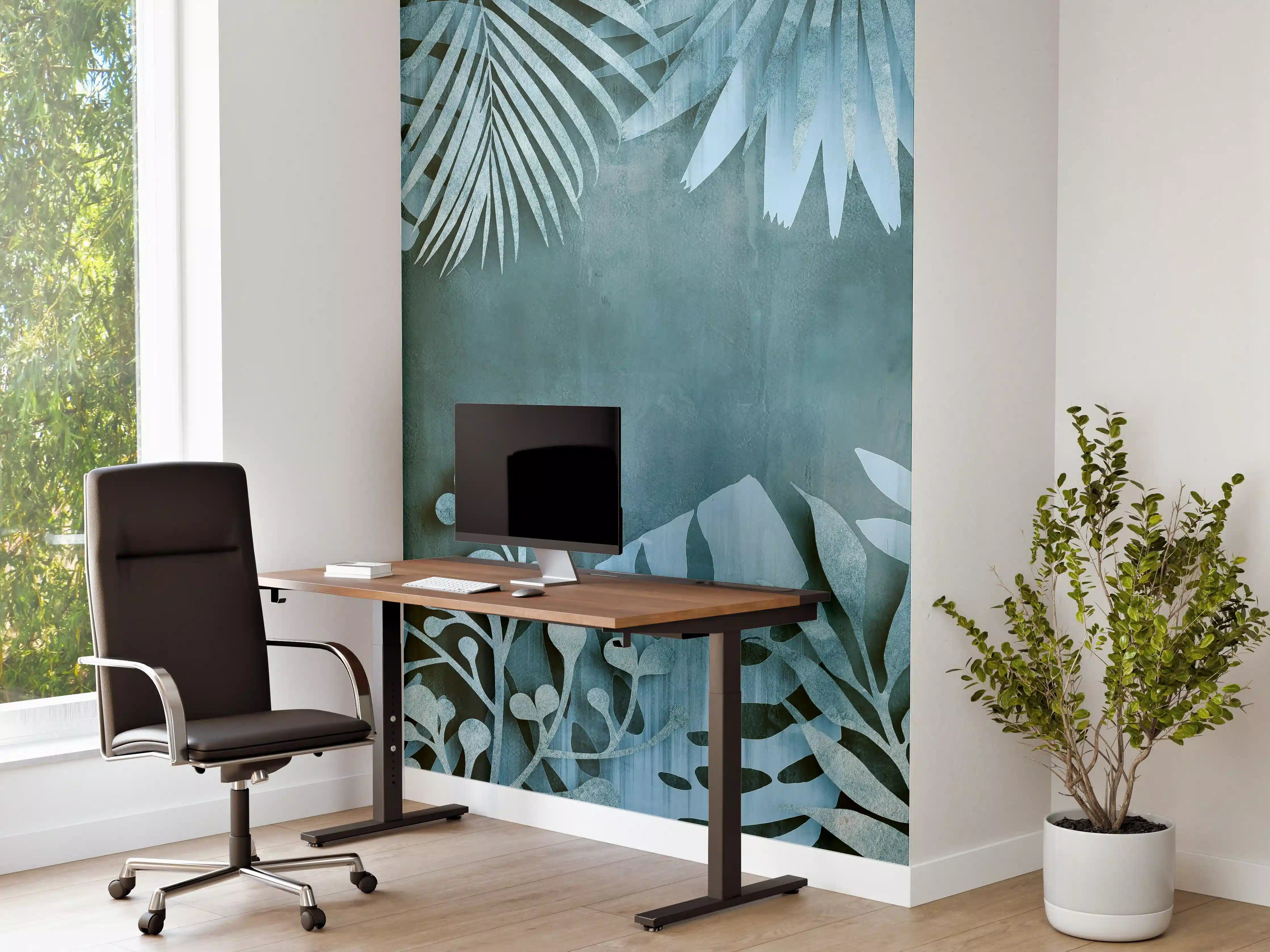 Büro Wandgestaltung - Abstrakte Botanik in Blau-Türkis