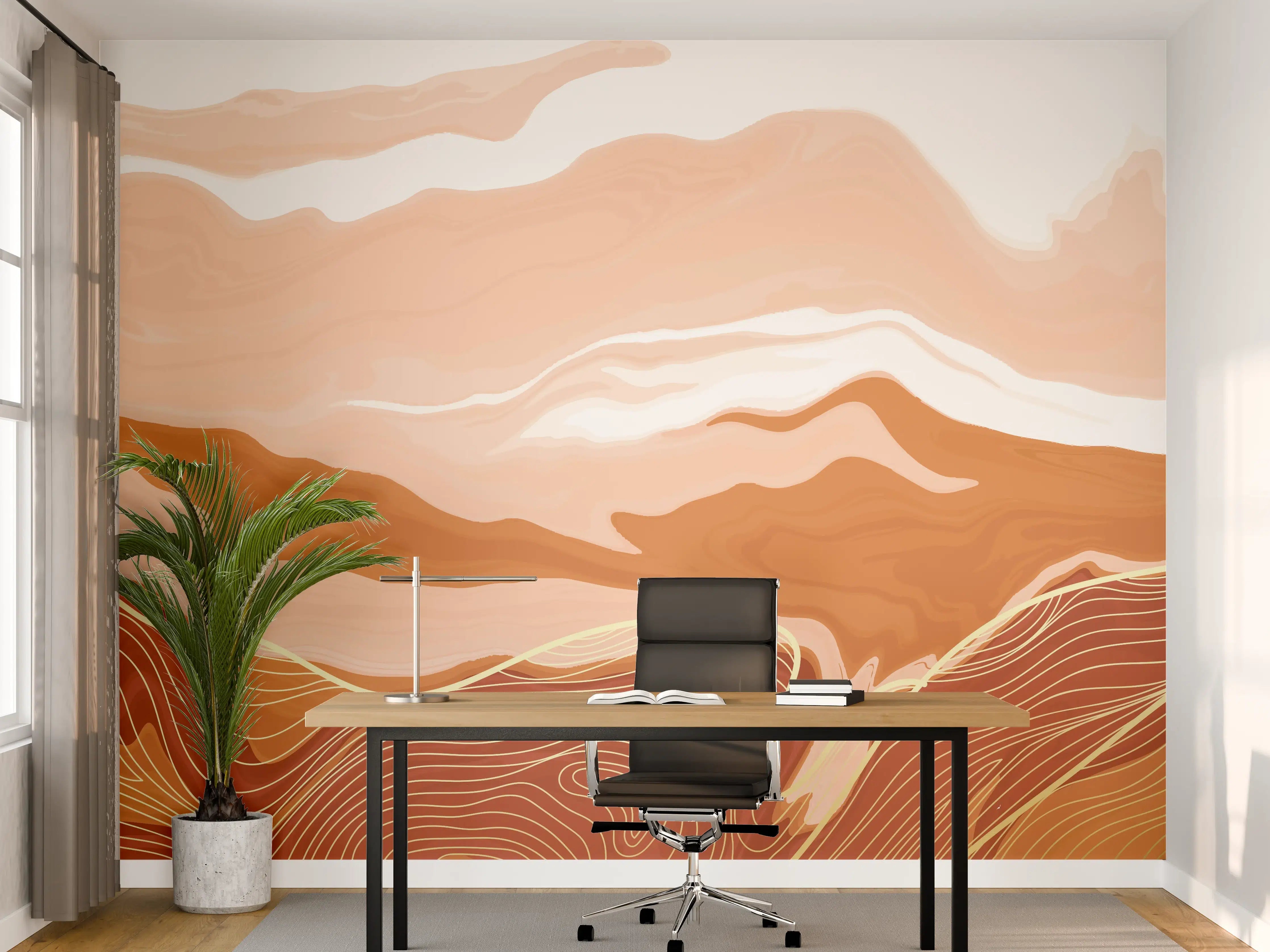 Büro Wandgestaltung - Abstrakte Erdtöne Linienkunst