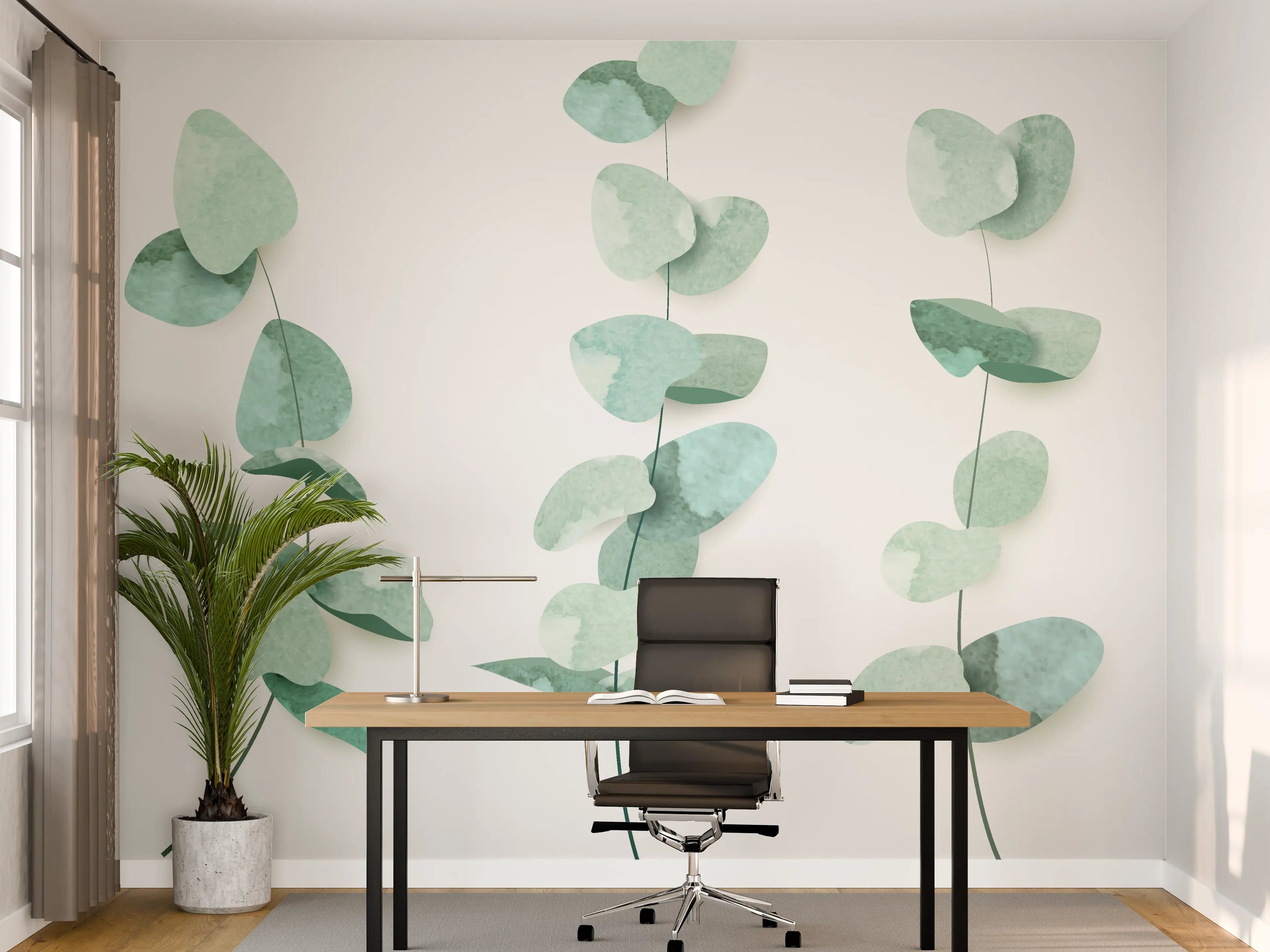 Büro Wandgestaltung - Abstrakte Eukalyptus Aquarell Kunst