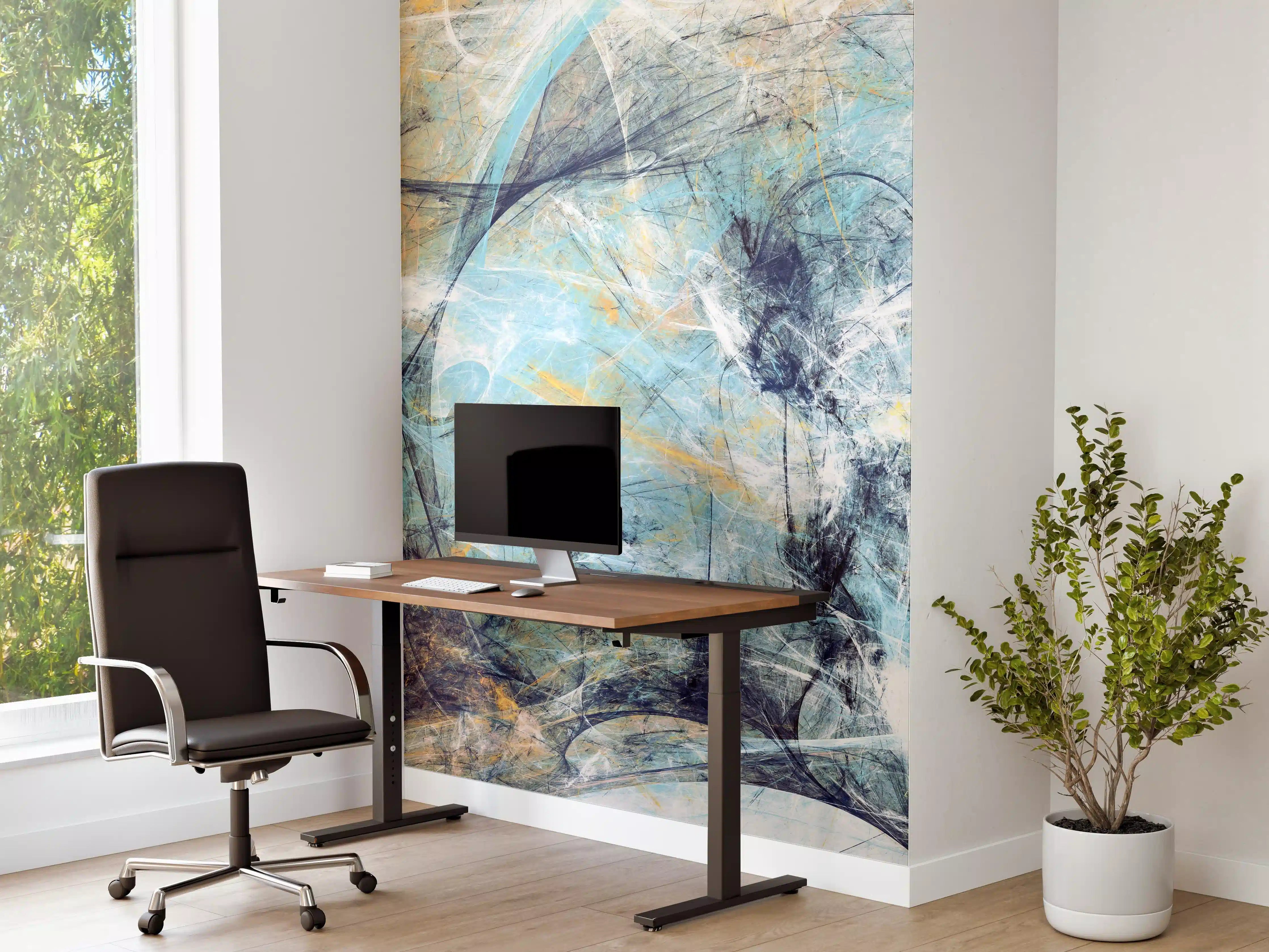 Büro Wandgestaltung - Abstrakte Farbenspiel Kunstwerk in Blau, Grau und Gold